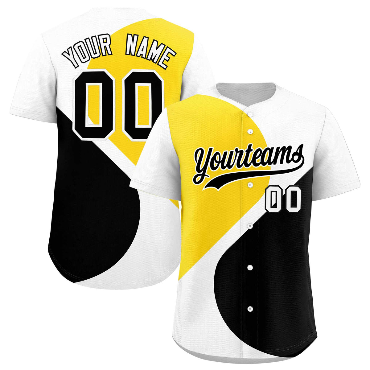 Custom White Gold-Black Color Block Personalized Half Heart Pattern Authentic Baseball Jersey
