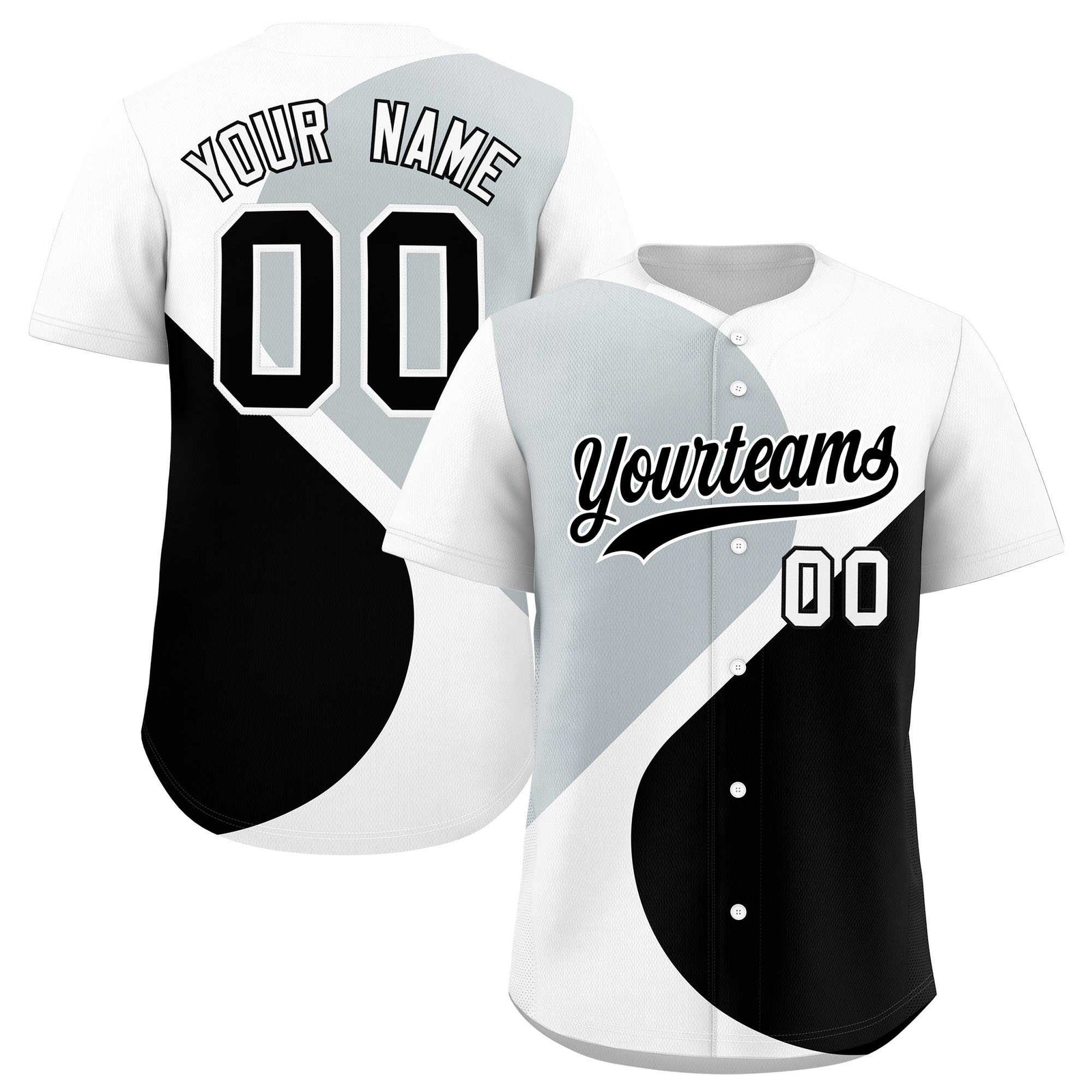 Custom White Silver-Black Color Block Personalized Half Heart Pattern Authentic Baseball Jersey