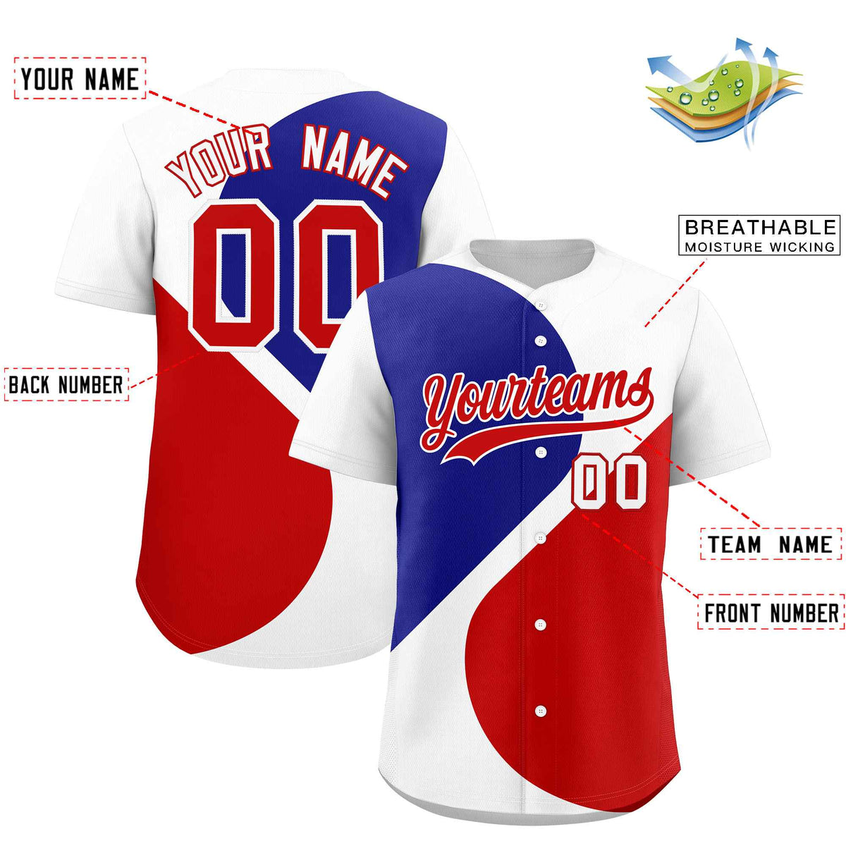 Custom White Royal-Red Color Block Personalized Half Heart Pattern Authentic Baseball Jersey