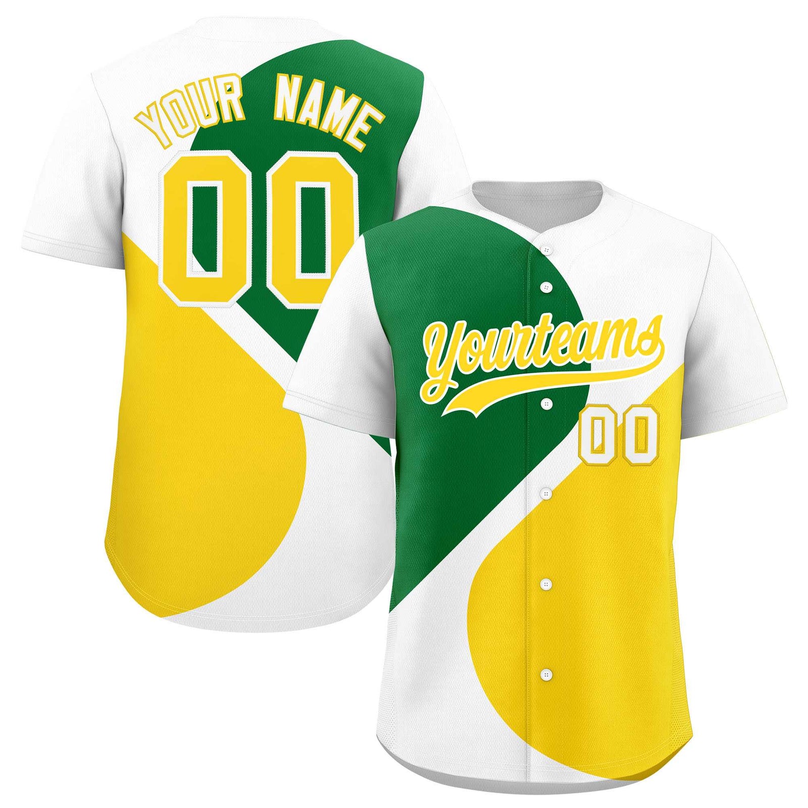 Custom White Kelly Green-Gold Color Block Personalized Half Heart Pattern Authentic Baseball Jersey
