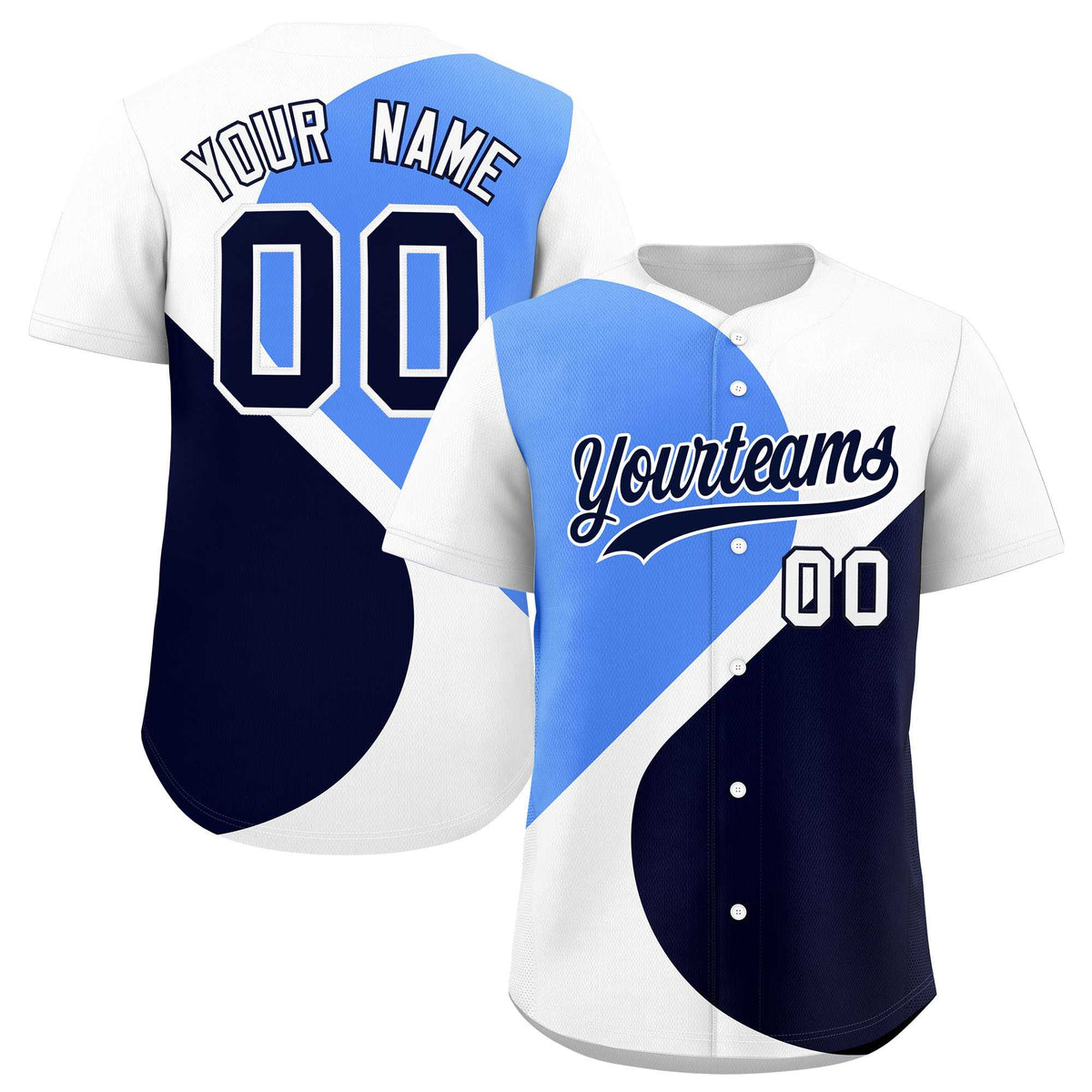 Custom White Powder Blue-Navy Color Block Personalized Half Heart Pattern Authentic Baseball Jersey