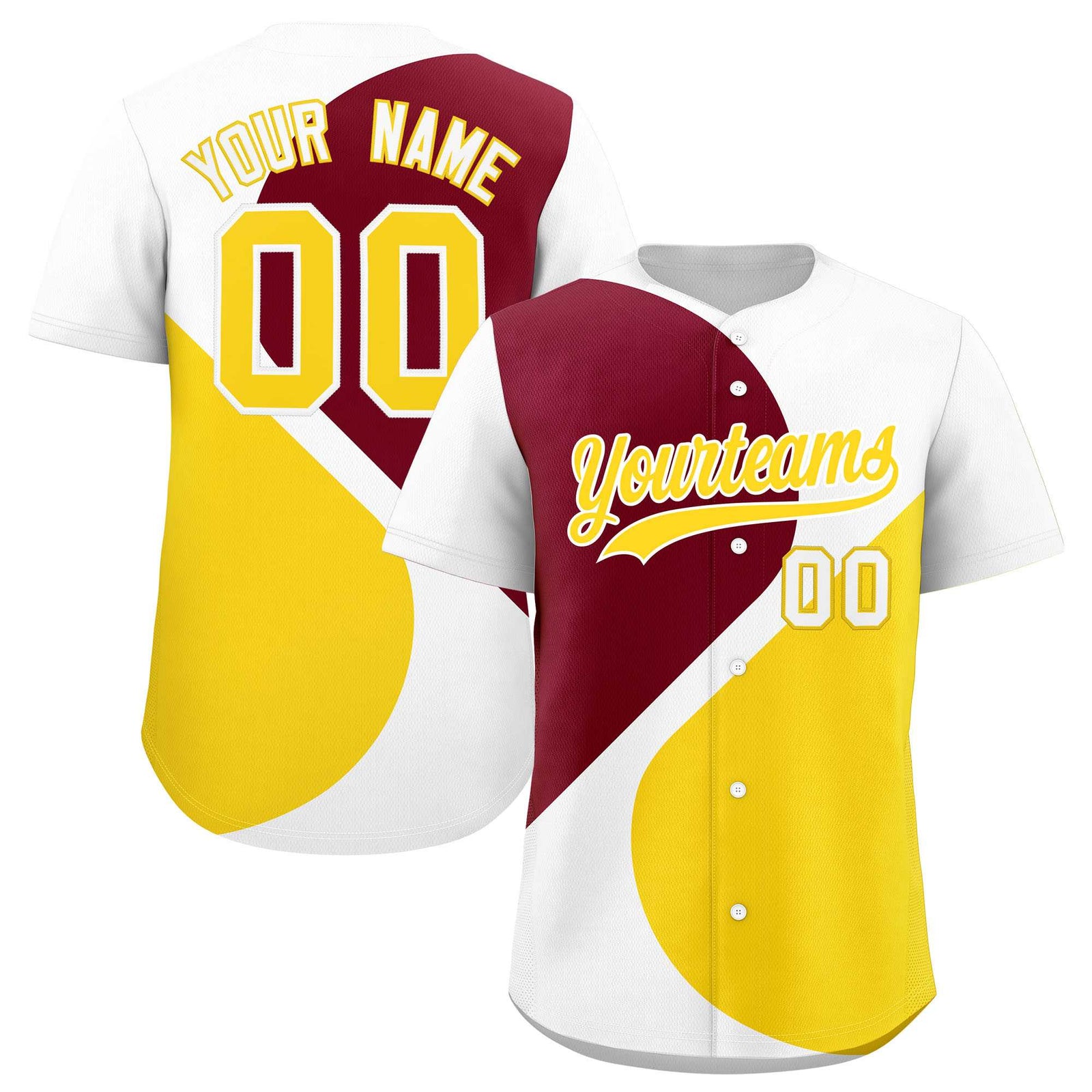 Custom White Crimson-Gold Color Block Personalized Half Heart Pattern Authentic Baseball Jersey
