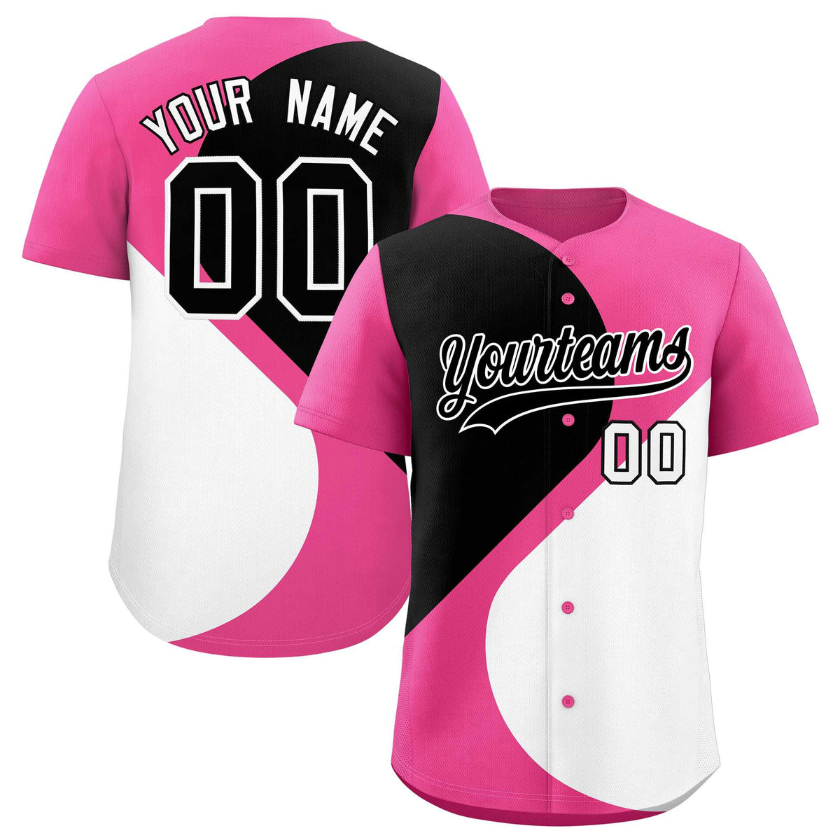 Custom Pink Black-White Color Block Personalized Half Heart Pattern Authentic Baseball Jersey