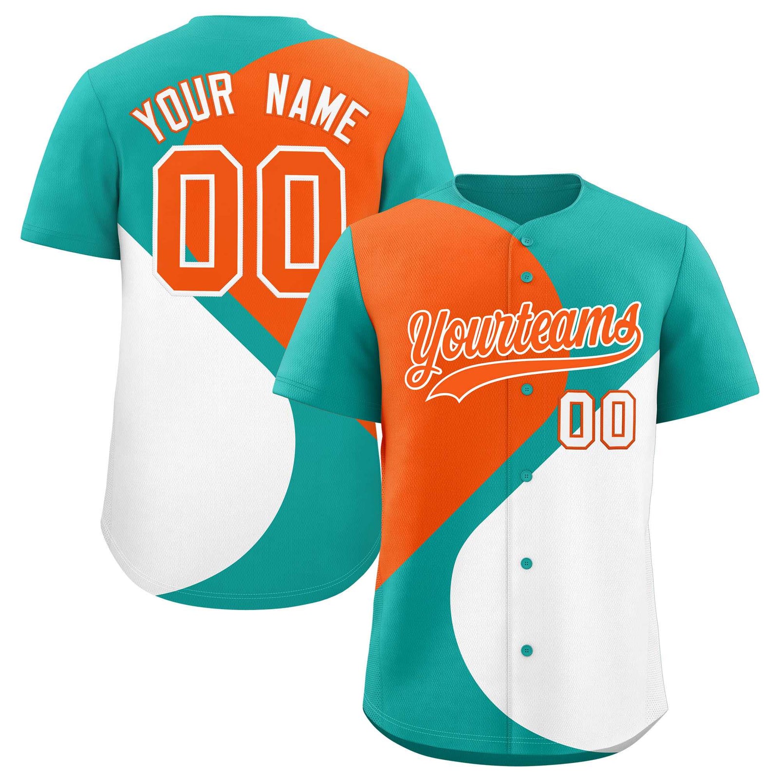 Custom Aqua Orange-White Color Block Personalized Half Heart Pattern Authentic Baseball Jersey