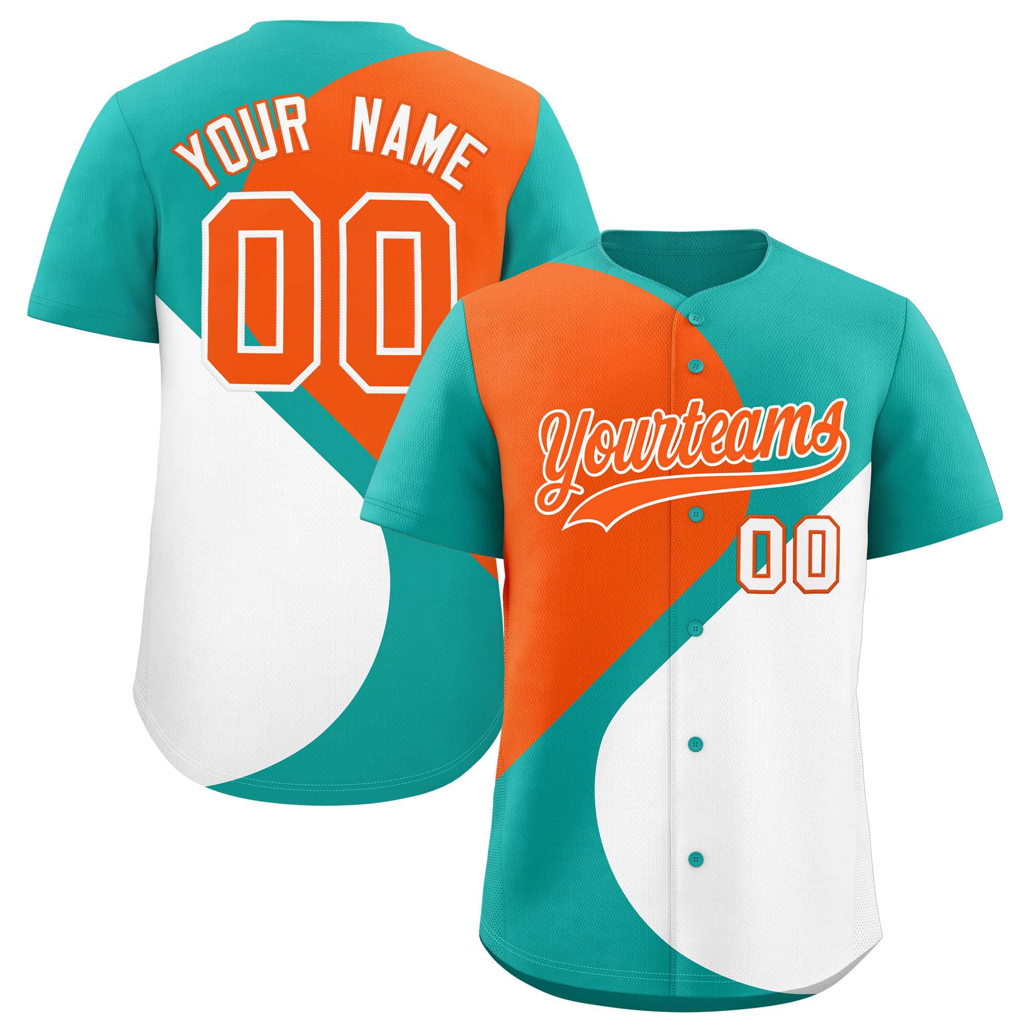 Custom Aqua Orange-White Color Block Personalized Half Heart Pattern Authentic Baseball Jersey