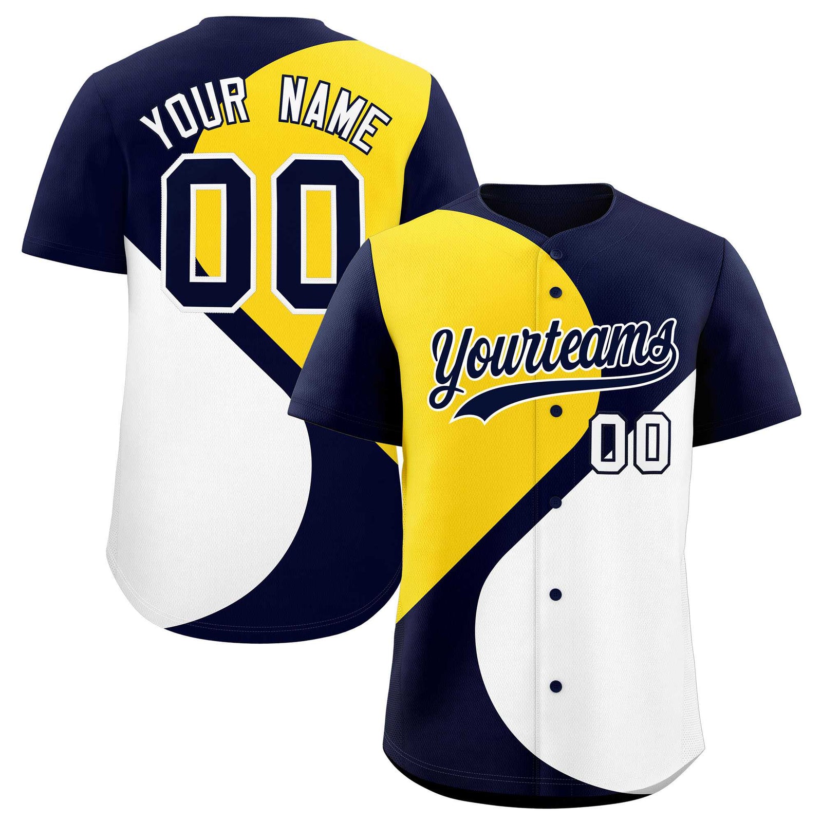Custom Navy Gold-White Color Block Personalized Half Heart Pattern Authentic Baseball Jersey