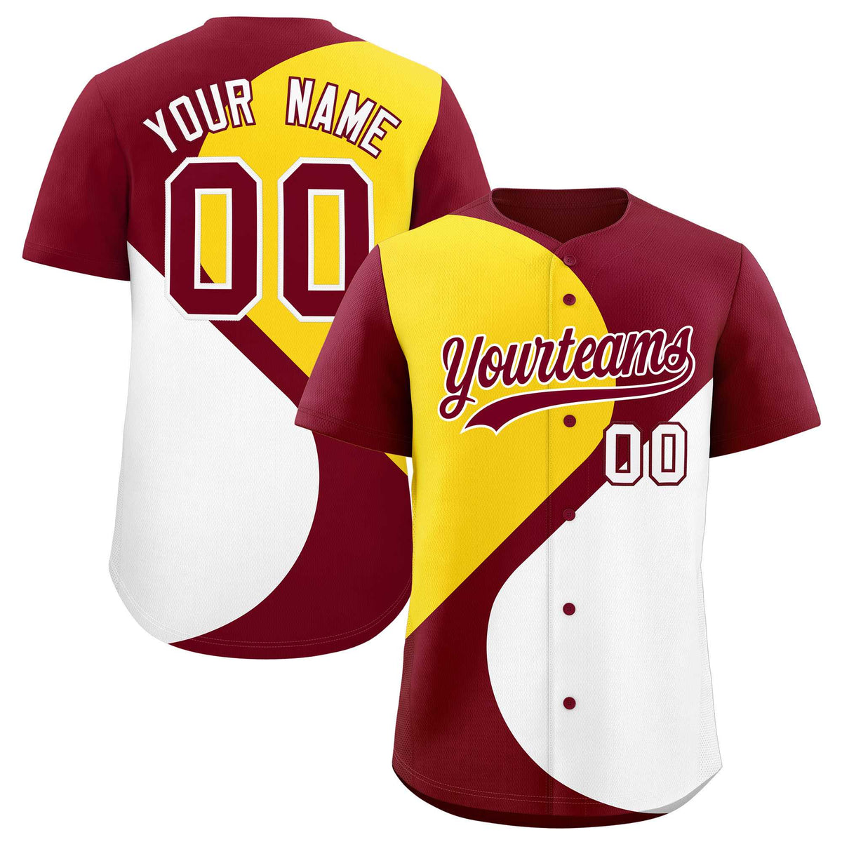 Custom Crimson Gold-White Color Block Personalized Half Heart Pattern Authentic Baseball Jersey