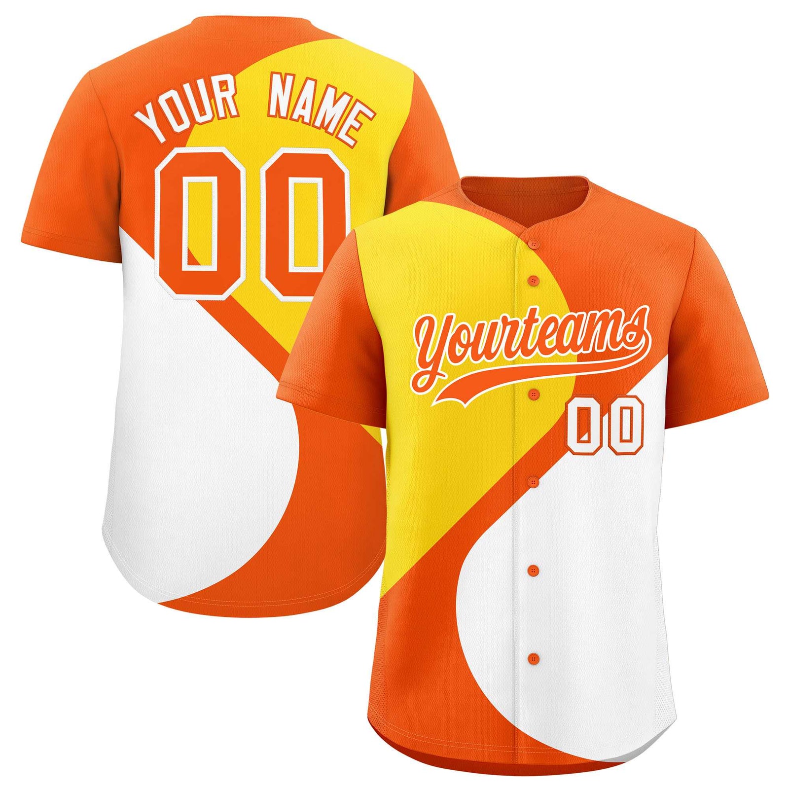 Custom Orange Gold-White Color Block Personalized Half Heart Pattern Authentic Baseball Jersey