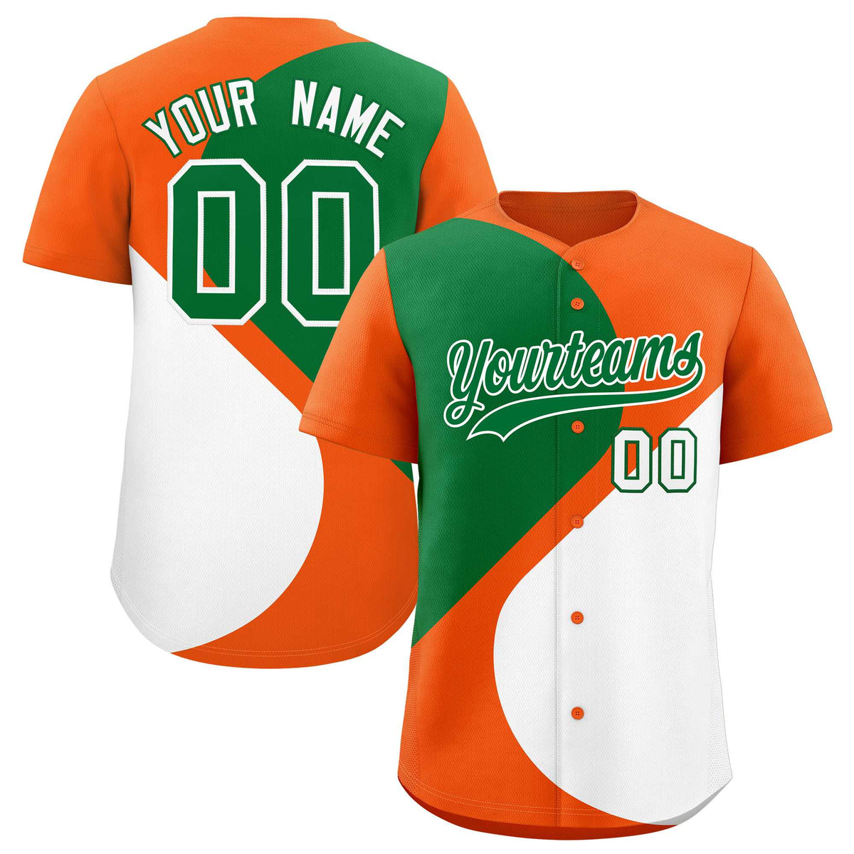 Custom Orange Kelly Green-White Color Block Personalized Half Heart Pattern Authentic Baseball Jersey