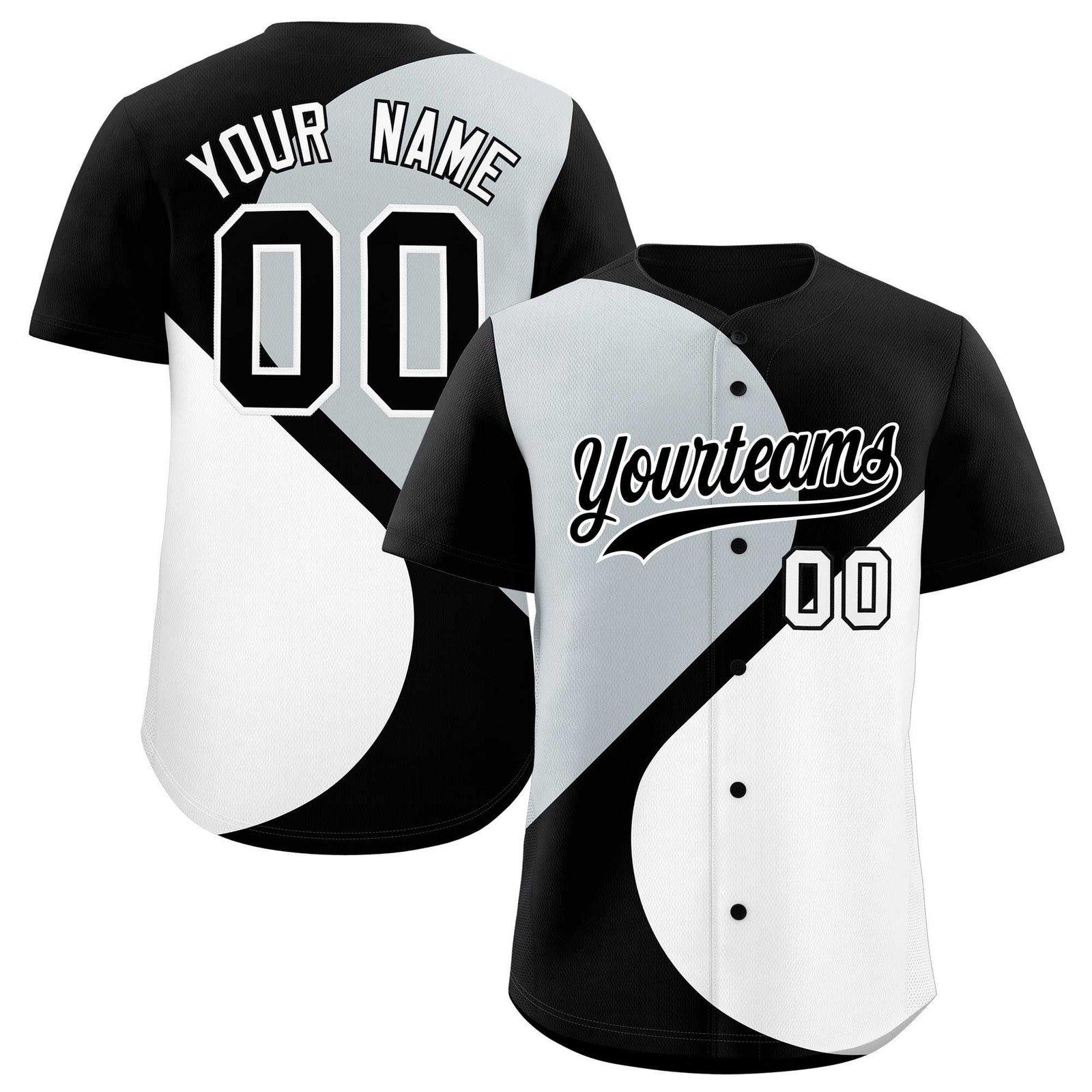 Custom Black Silver-White Color Block Personalized Half Heart Pattern Authentic Baseball Jersey