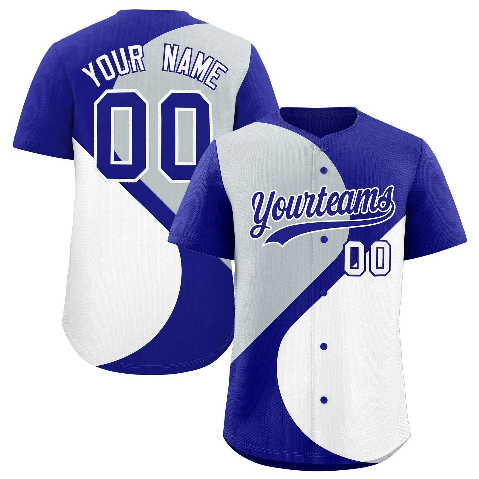 Custom Royal Silver-White Color Block Personalized Half Heart Pattern Authentic Baseball Jersey
