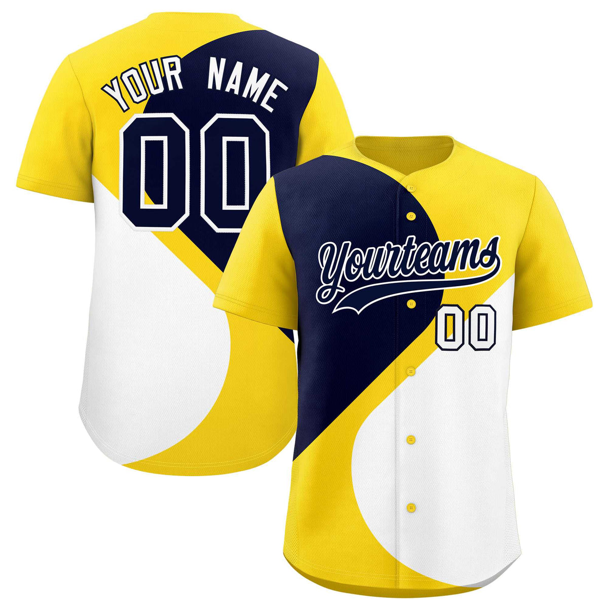 Custom Gold Navy-White Color Block Personalized Half Heart Pattern Authentic Baseball Jersey