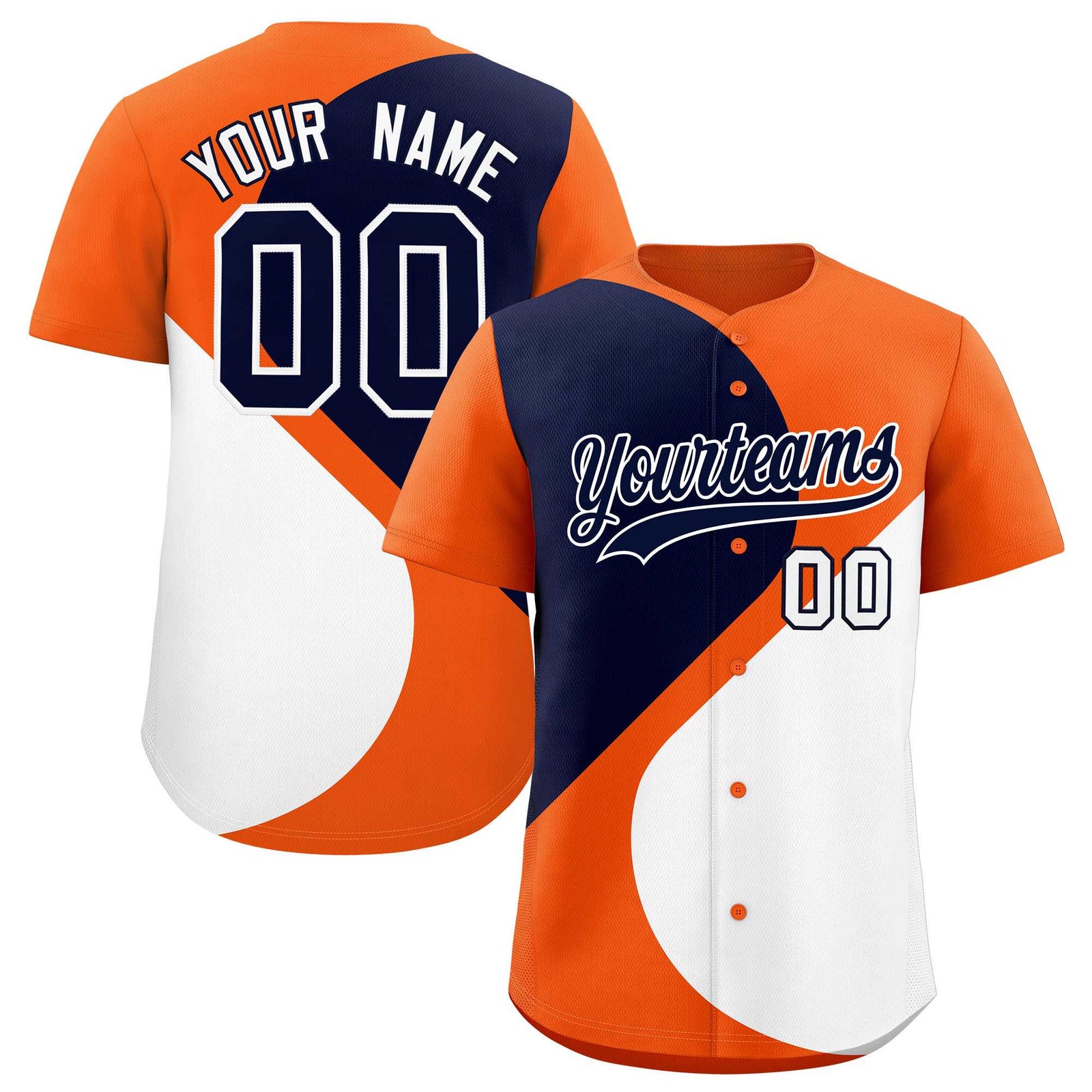 Custom Orange Navy-White Color Block Personalized Half Heart Pattern Authentic Baseball Jersey