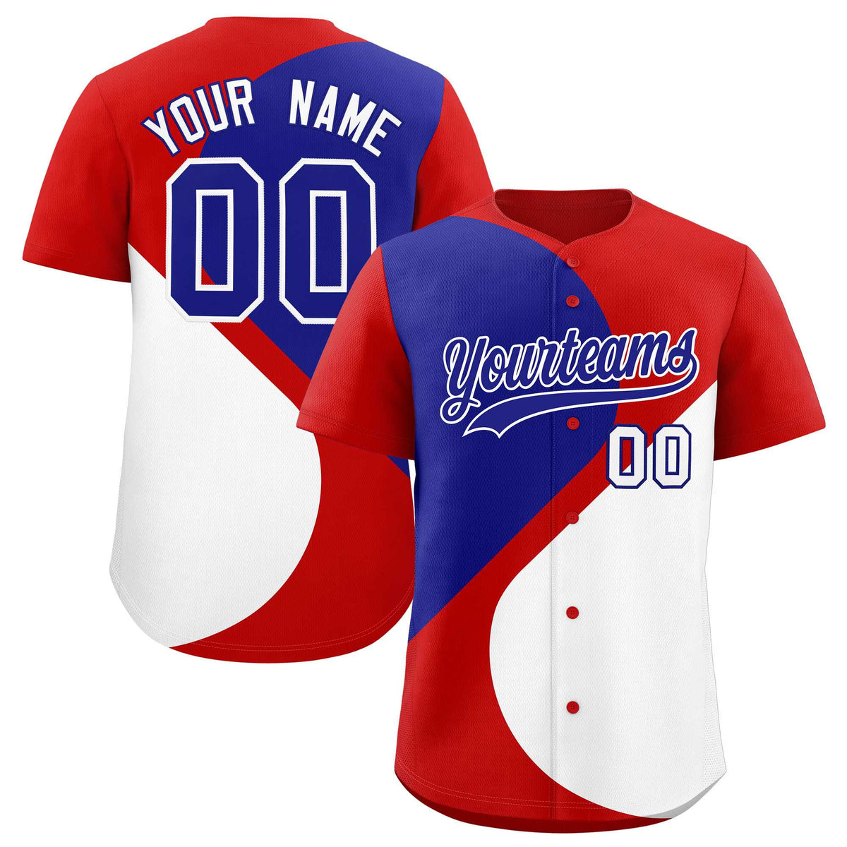 Custom Red Royal-White Color Block Personalized Half Heart Pattern Authentic Baseball Jersey