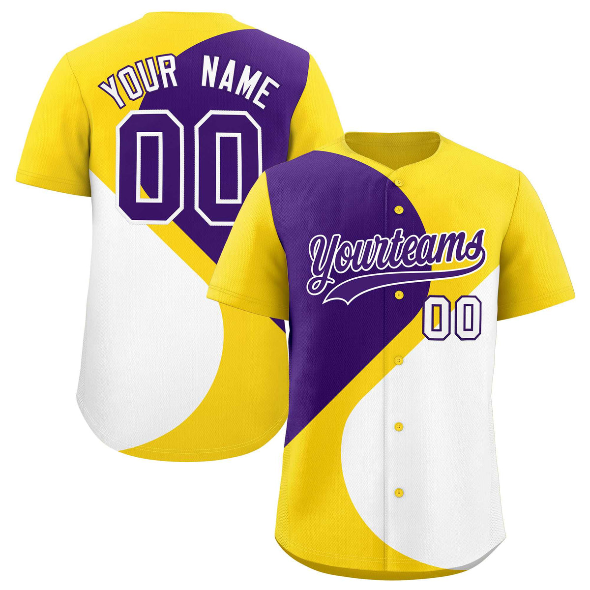 Custom Gold Purple-White Color Block Personalized Half Heart Pattern Authentic Baseball Jersey