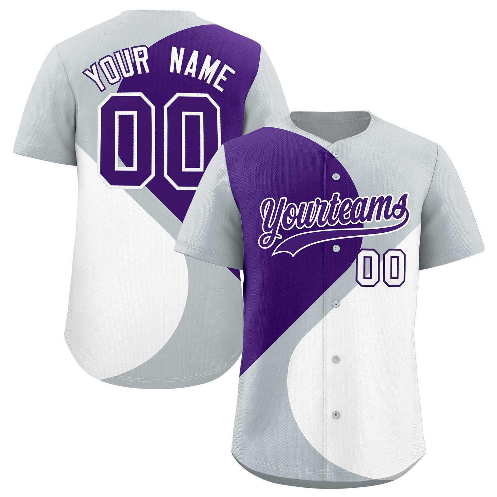 Custom Silver Purple-White Color Block Personalized Half Heart Pattern Authentic Baseball Jersey