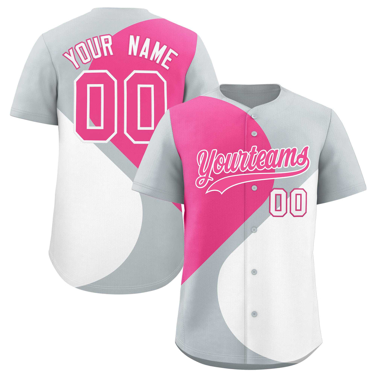 Custom Silver Pink-White Color Block Personalized Half Heart Pattern Authentic Baseball Jersey