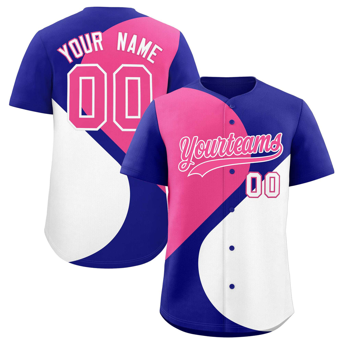 Custom Royal Pink-White Color Block Personalized Half Heart Pattern Authentic Baseball Jersey
