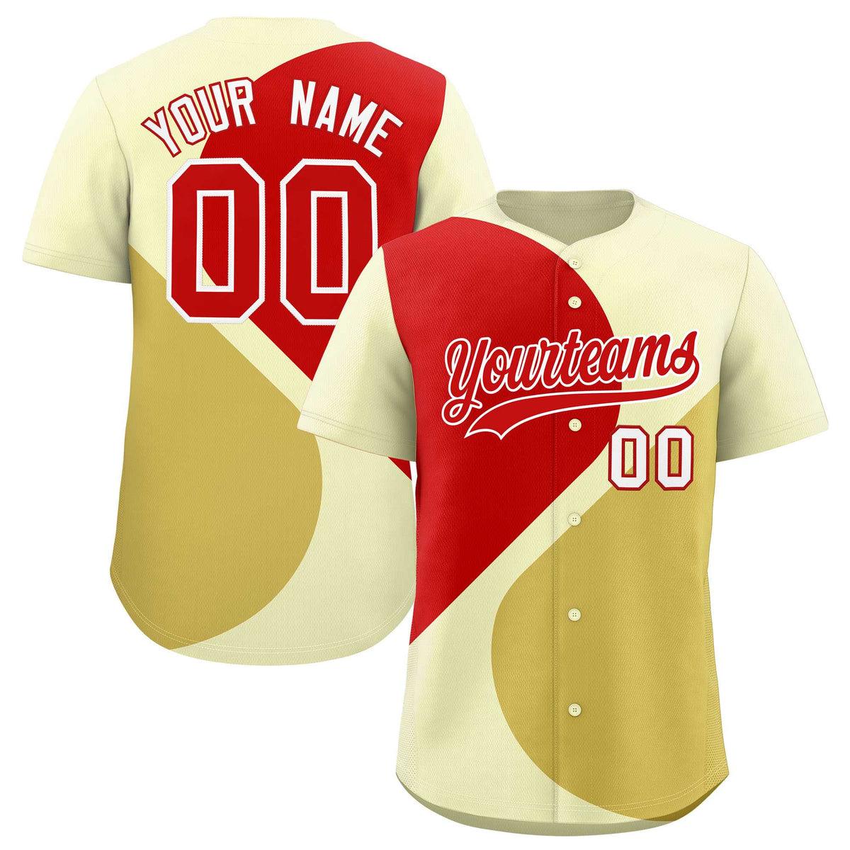 Custom Cream Red-Old Gold Color Block Personalized Half Heart Pattern Authentic Baseball Jersey