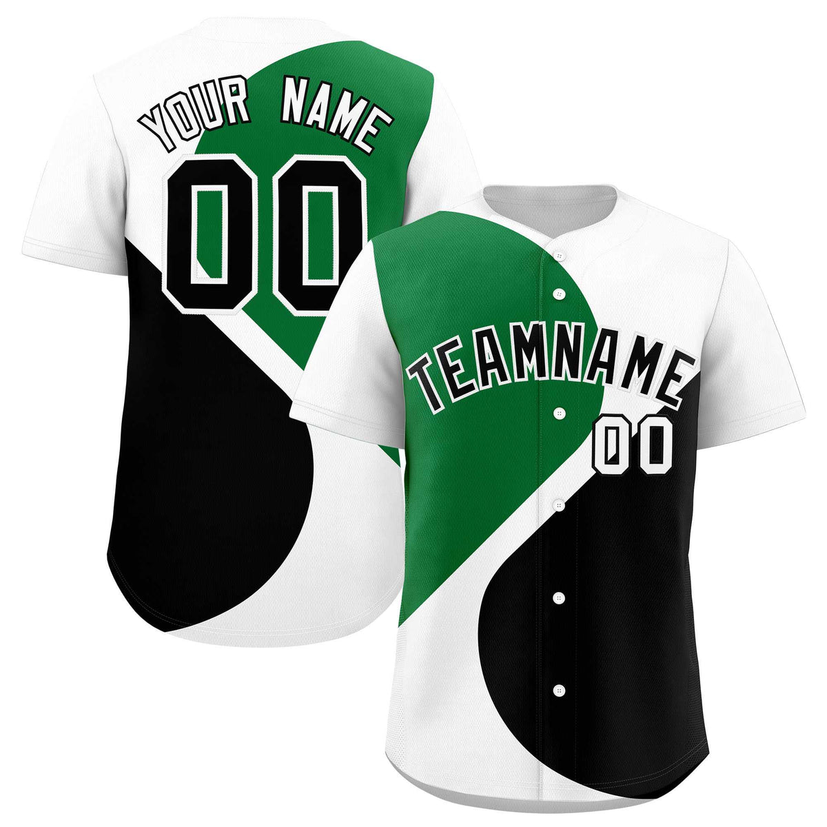 Custom White Kelly Green-Black Color Block Personalized Half Heart Pattern Authentic Baseball Jersey
