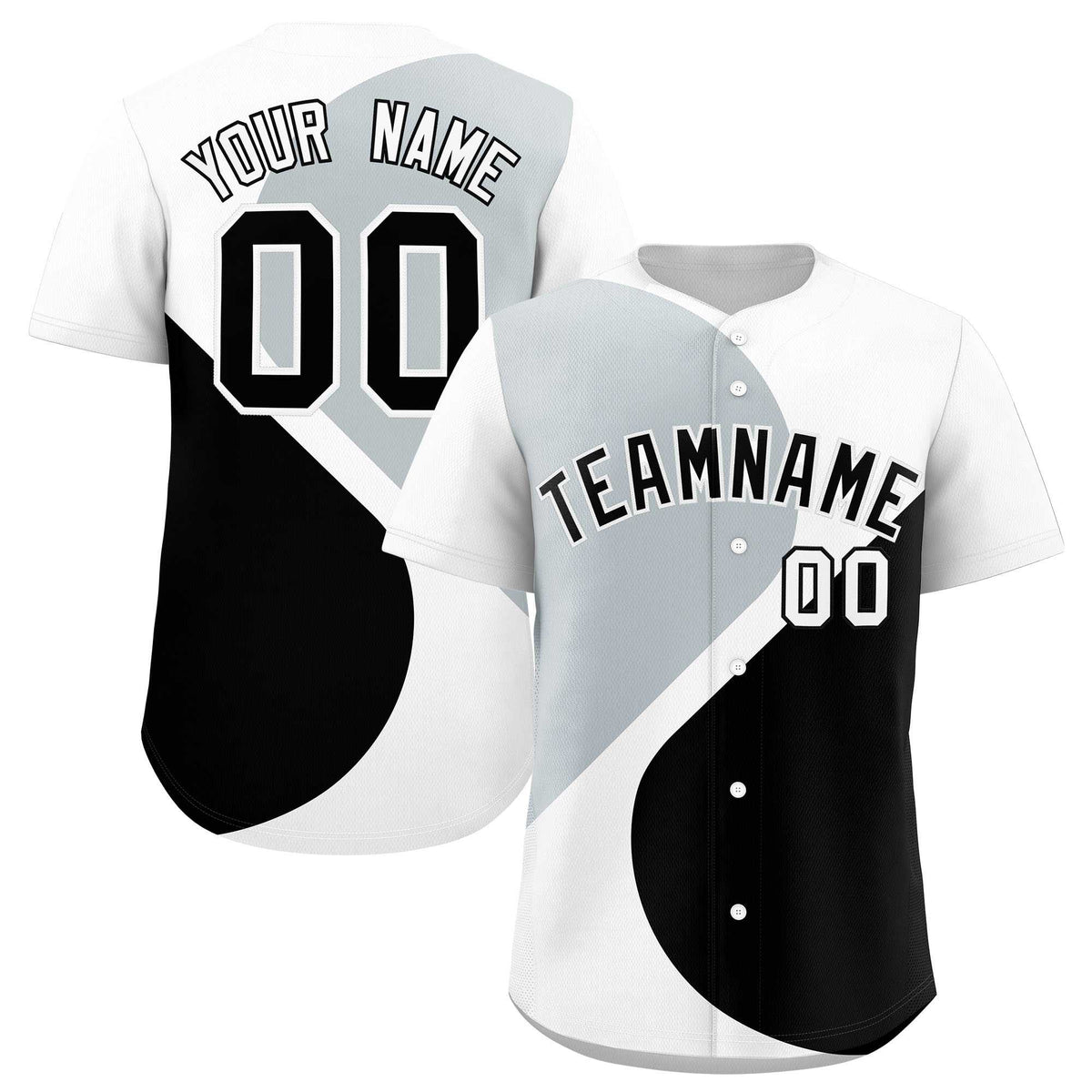 Custom White Silver-Black Color Block Personalized Half Heart Pattern Authentic Baseball Jersey
