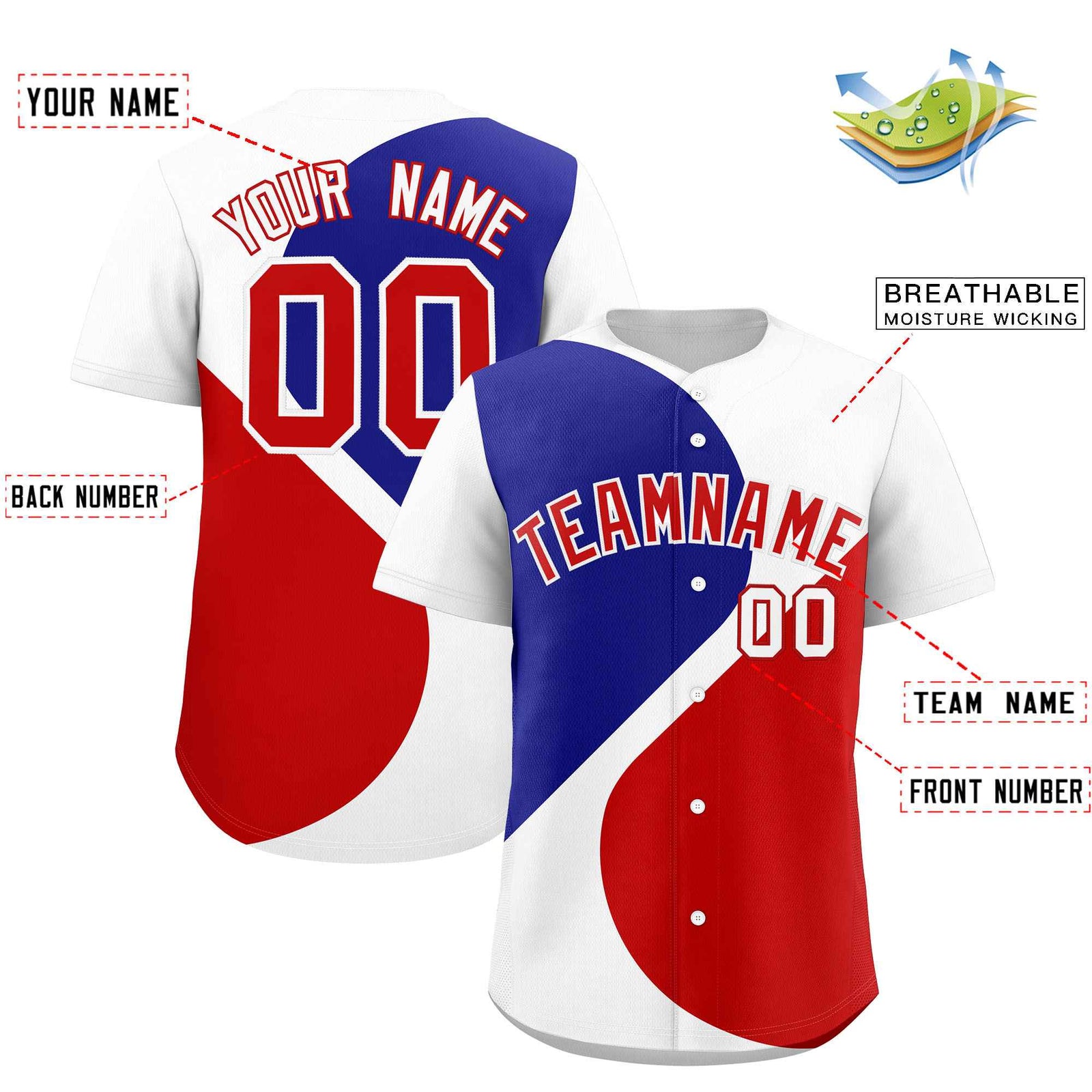 Custom White Royal-Red Color Block Personalized Half Heart Pattern Authentic Baseball Jersey