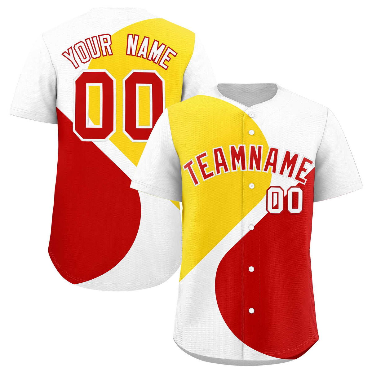 Custom White Gold-Red Color Block Personalized Half Heart Pattern Authentic Baseball Jersey