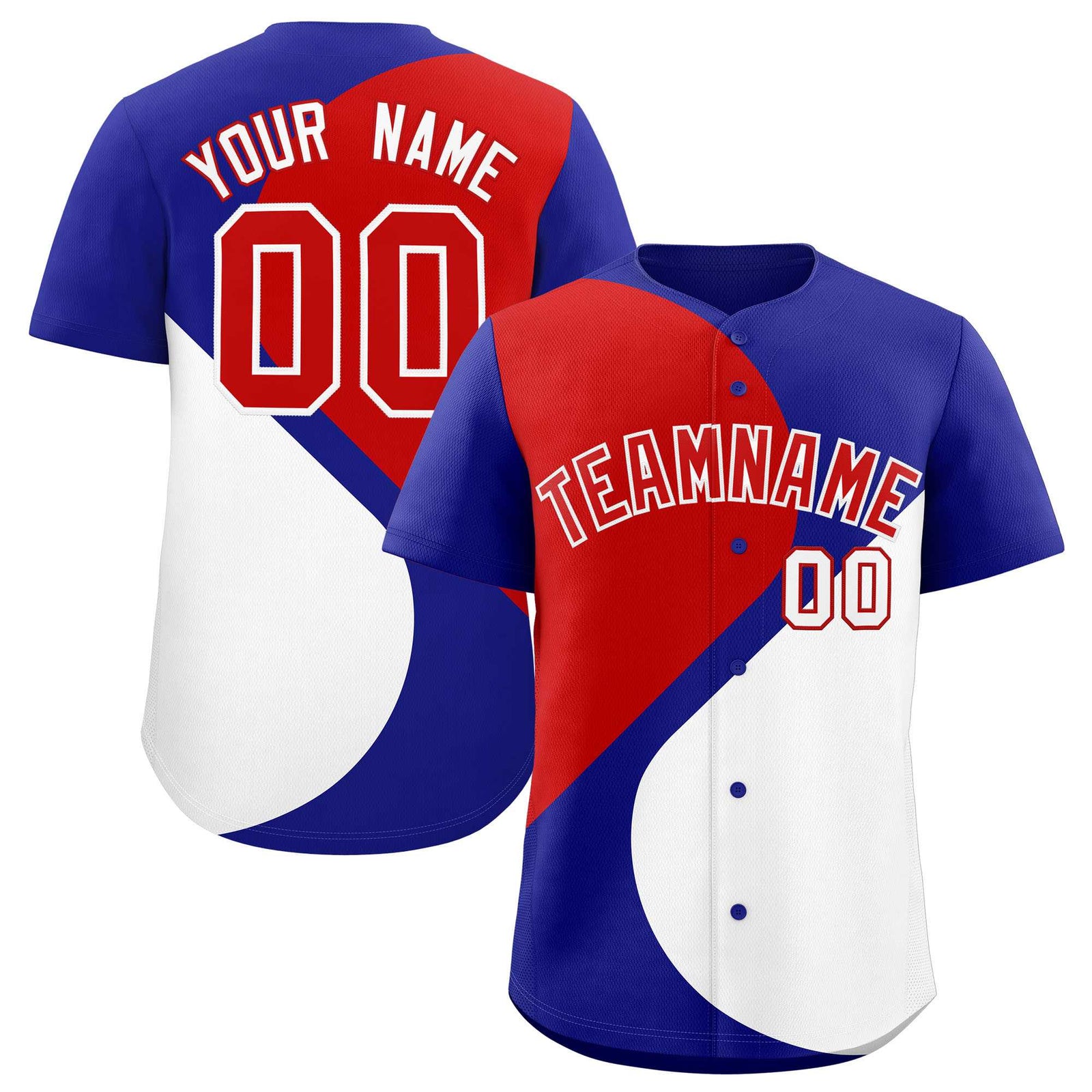 Custom Royal Red-White Color Block Personalized Half Heart Pattern Authentic Baseball Jersey