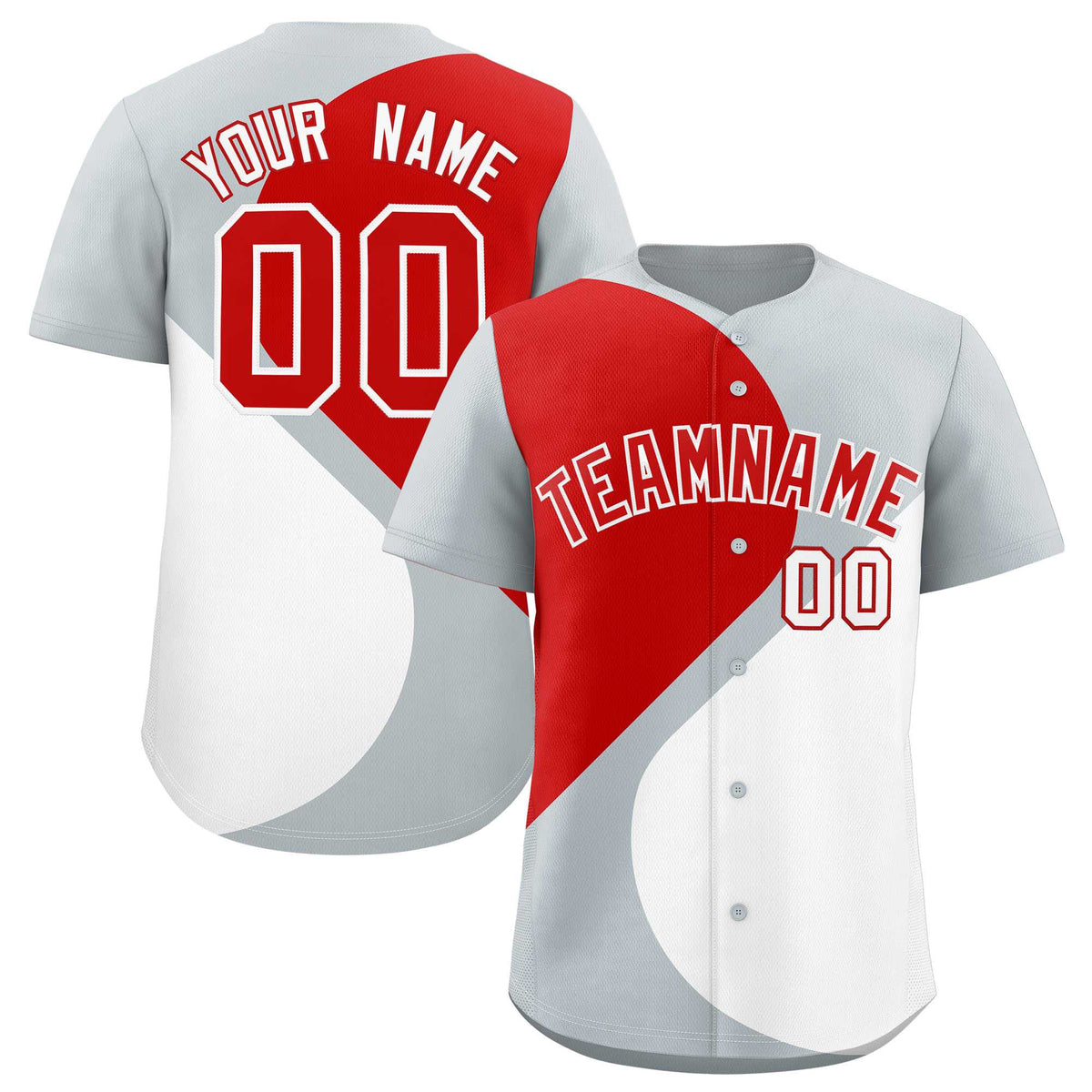 Custom Silver Red-White Color Block Personalized Half Heart Pattern Authentic Baseball Jersey