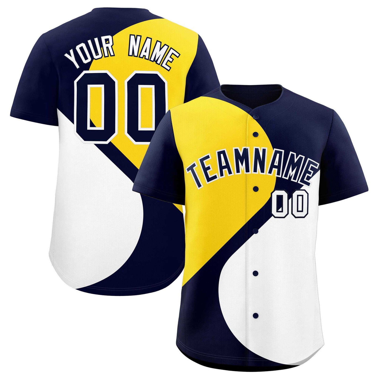 Custom Navy Gold-White Color Block Personalized Half Heart Pattern Authentic Baseball Jersey