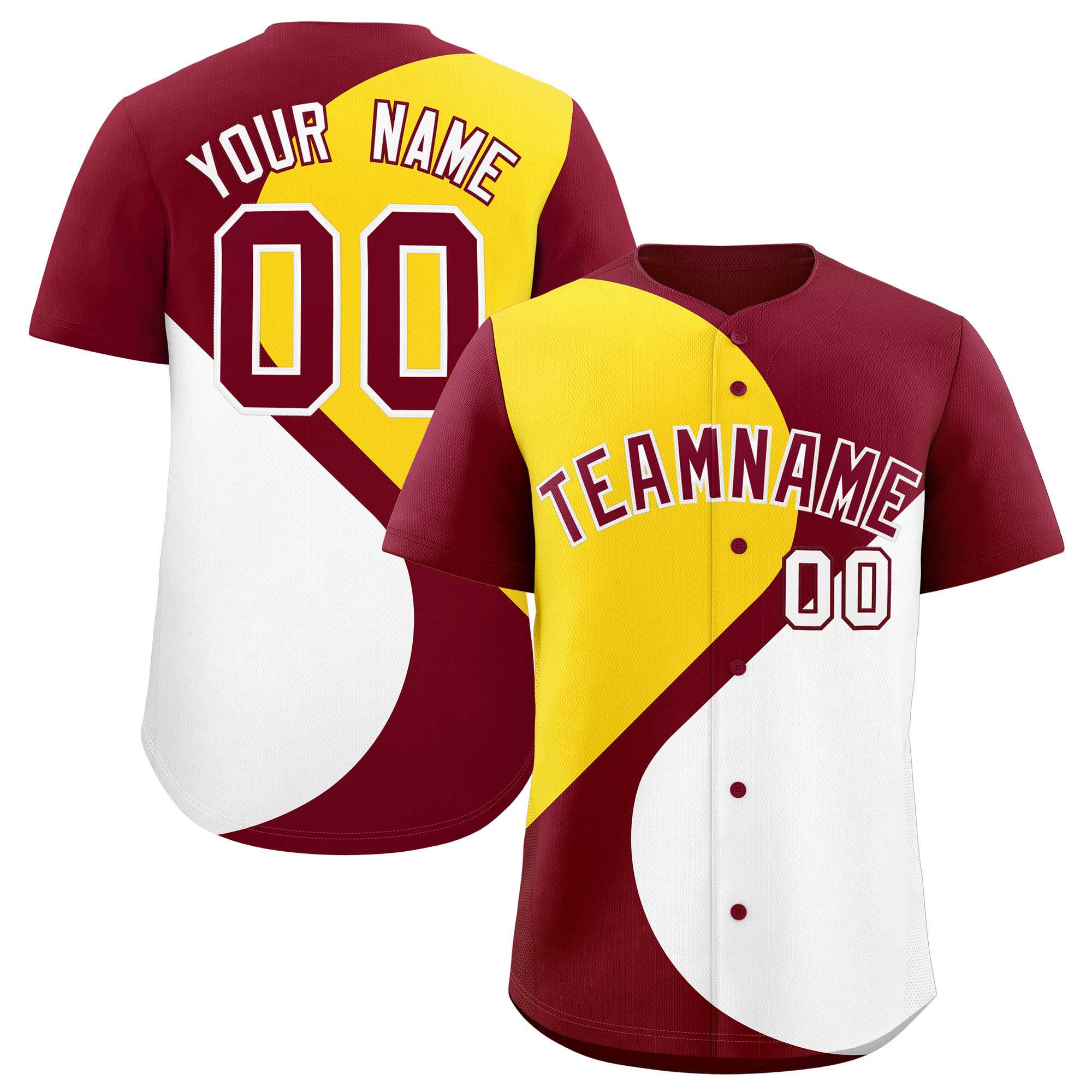 Custom Crimson Gold-White Color Block Personalized Half Heart Pattern Authentic Baseball Jersey