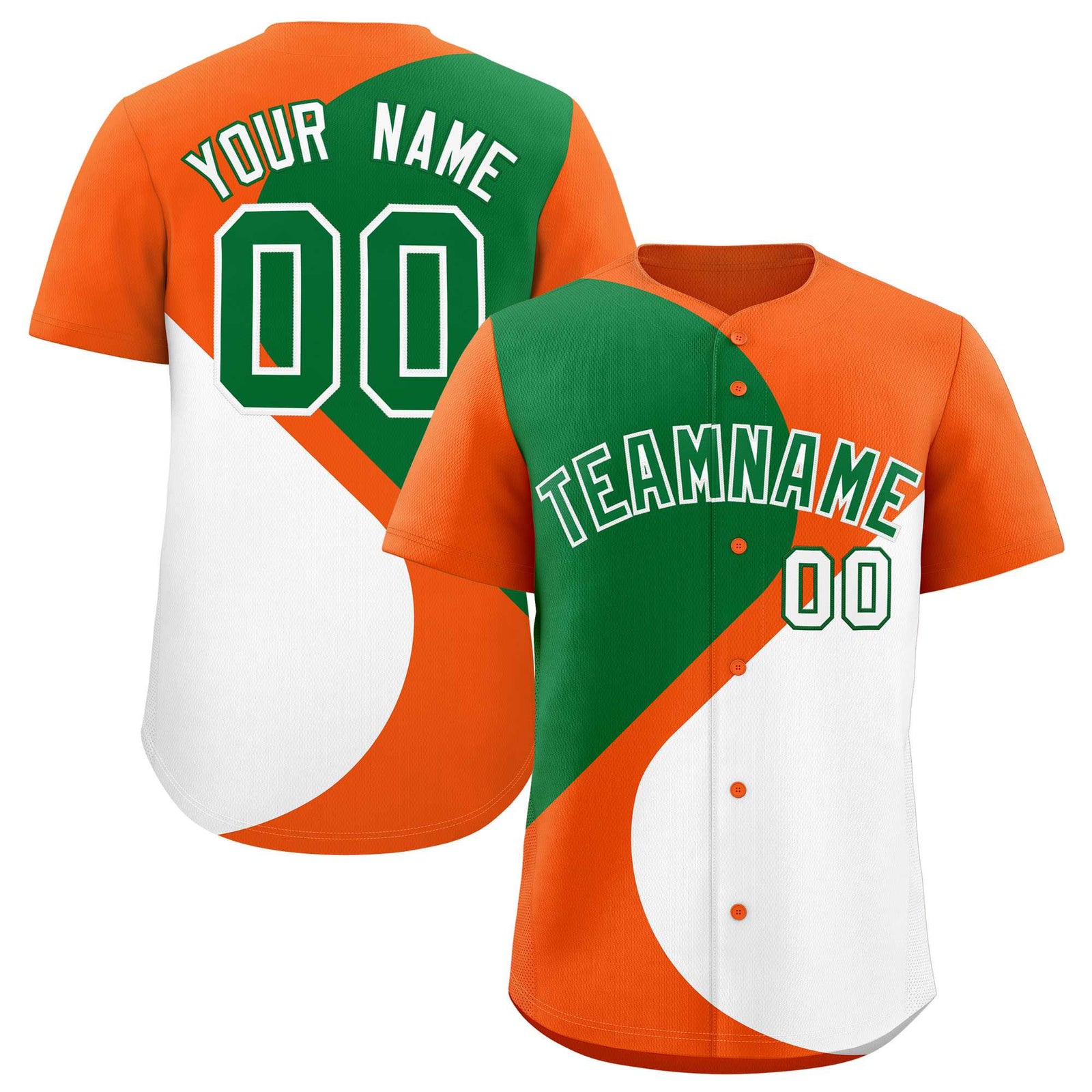 Custom Orange Kelly Green-White Color Block Personalized Half Heart Pattern Authentic Baseball Jersey