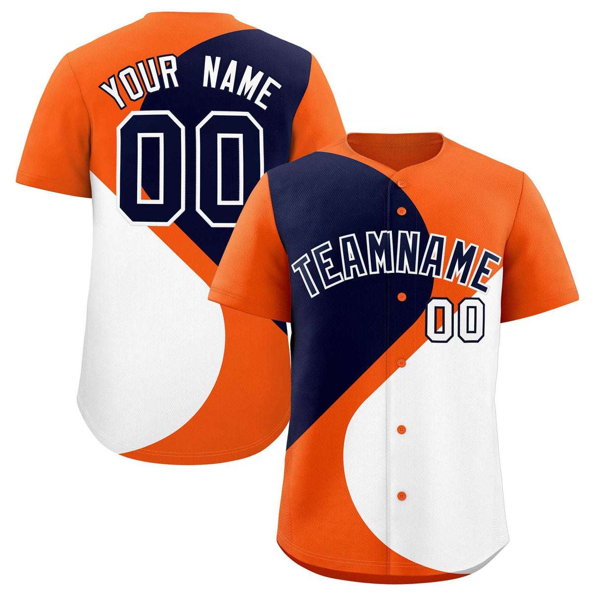 Custom Orange Navy-White Color Block Personalized Half Heart Pattern Authentic Baseball Jersey