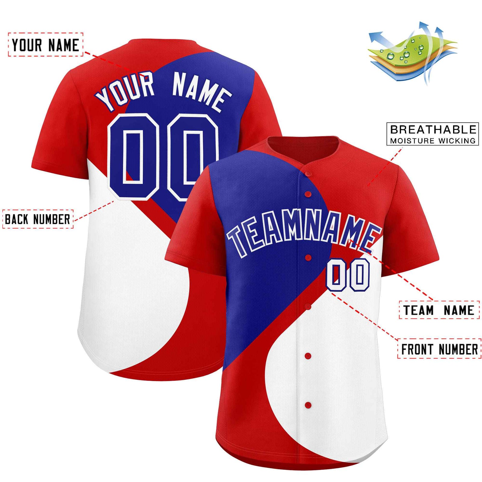 Custom Red Royal-White Color Block Personalized Half Heart Pattern Authentic Baseball Jersey