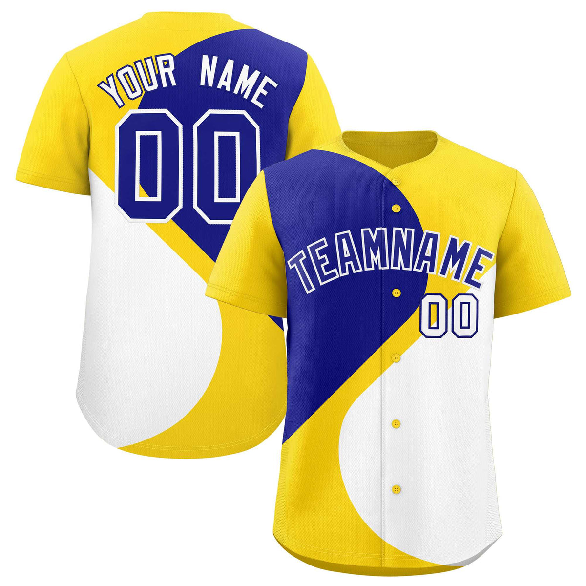Custom Gold Royal-White Color Block Personalized Half Heart Pattern Authentic Baseball Jersey