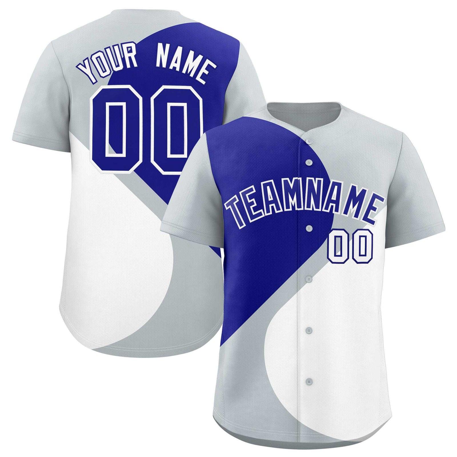 Custom Silver Royal-White Color Block Personalized Half Heart Pattern Authentic Baseball Jersey
