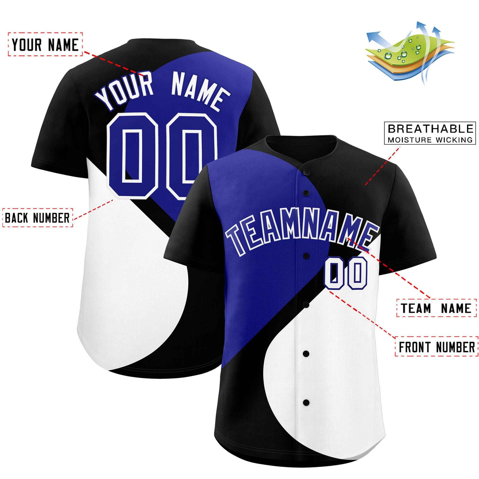 Custom Black Royal-White Color Block Personalized Half Heart Pattern Authentic Baseball Jersey