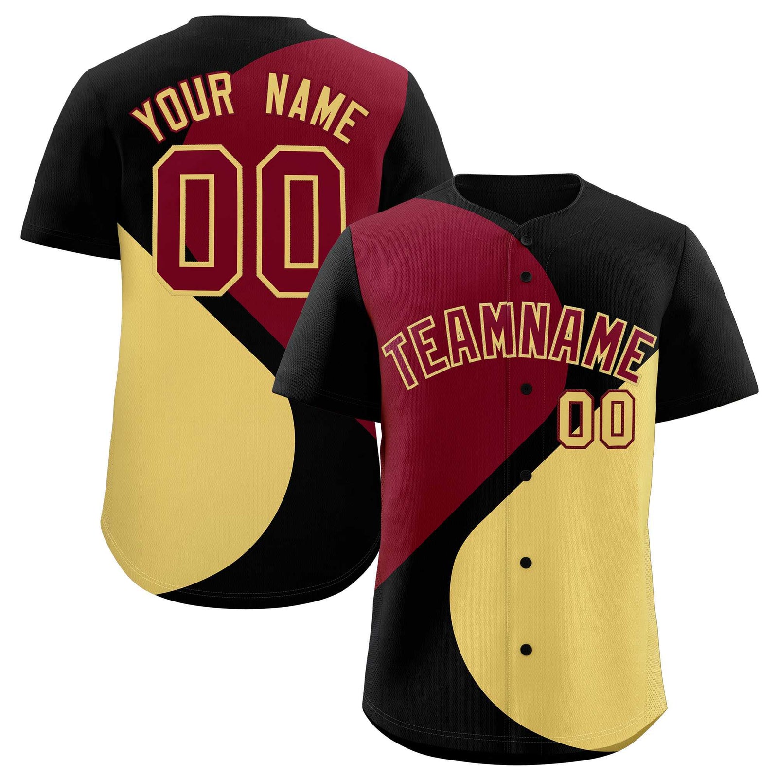 Custom Black Crimson-Khaki Color Block Personalized Half Heart Pattern Authentic Baseball Jersey