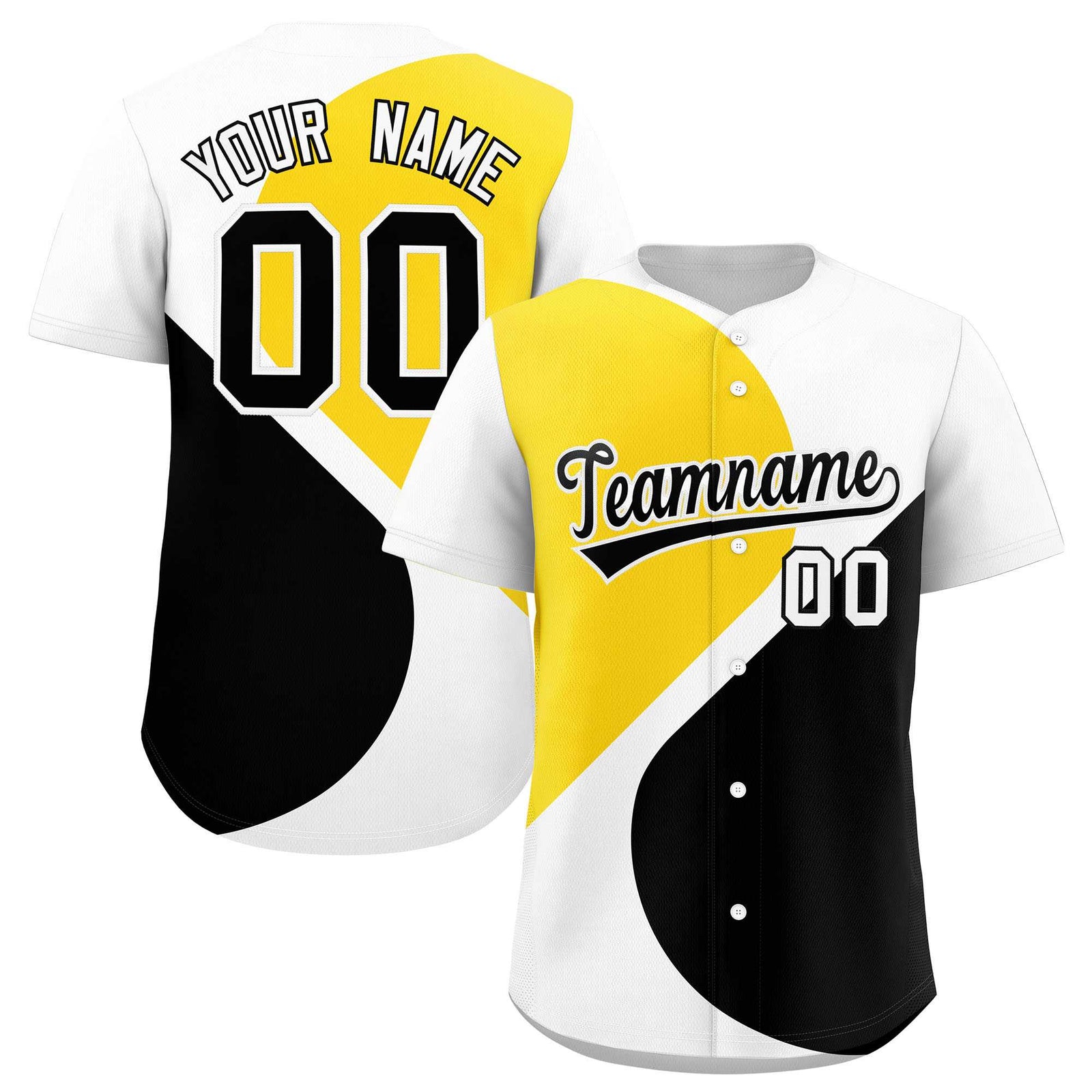 Custom White Gold-Black Color Block Personalized Half Heart Pattern Authentic Baseball Jersey