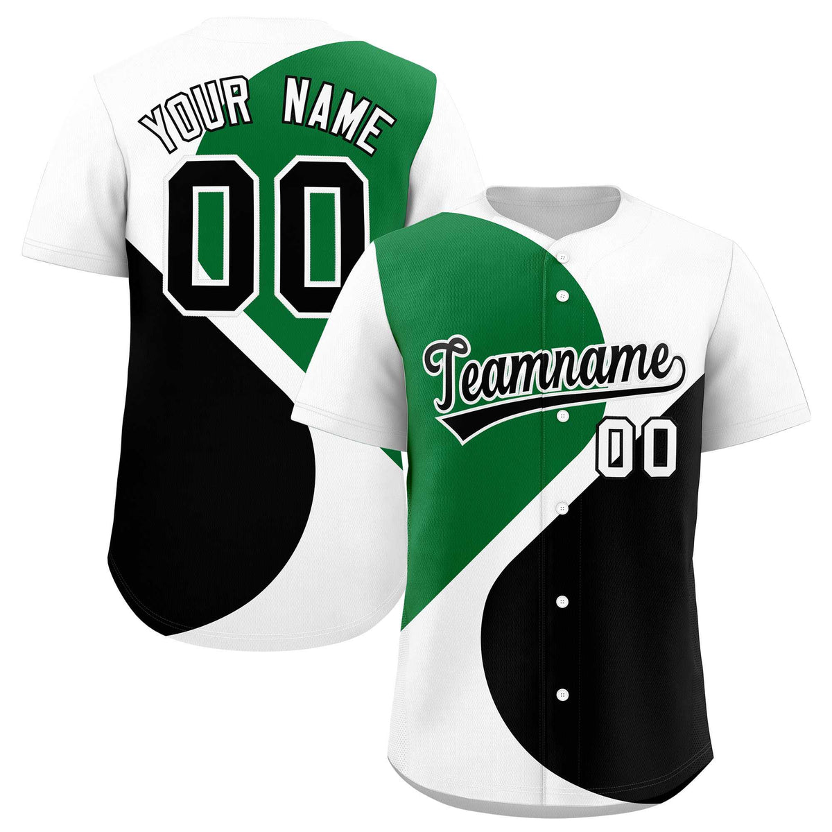 Custom White Kelly Green-Black Color Block Personalized Half Heart Pattern Authentic Baseball Jersey