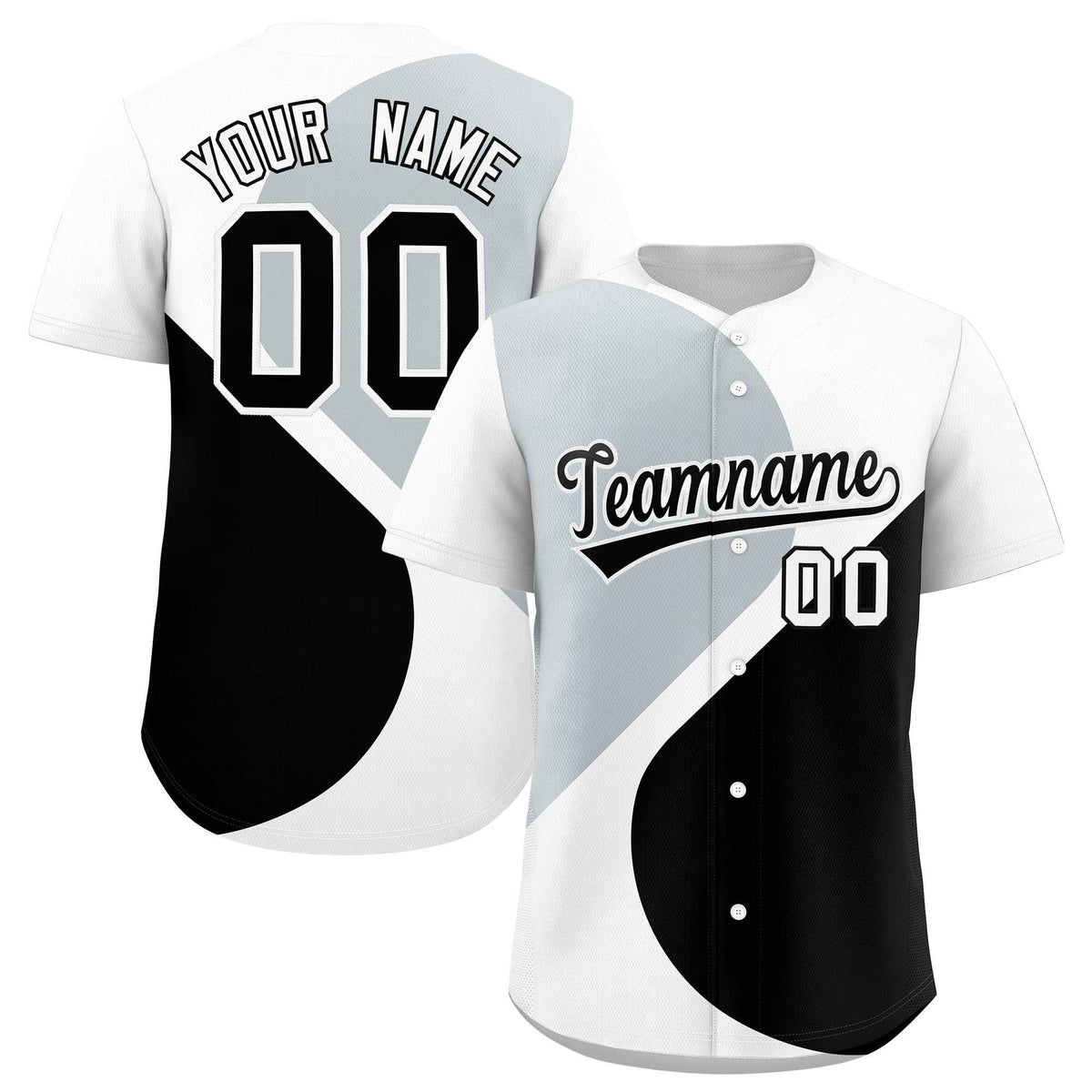 Custom White Silver-Black Color Block Personalized Half Heart Pattern Authentic Baseball Jersey