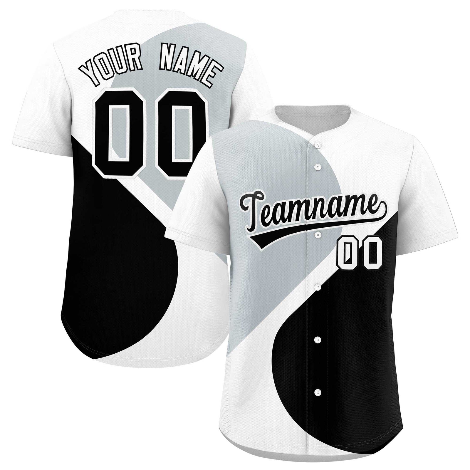 Custom White Silver-Black Color Block Personalized Half Heart Pattern Authentic Baseball Jersey