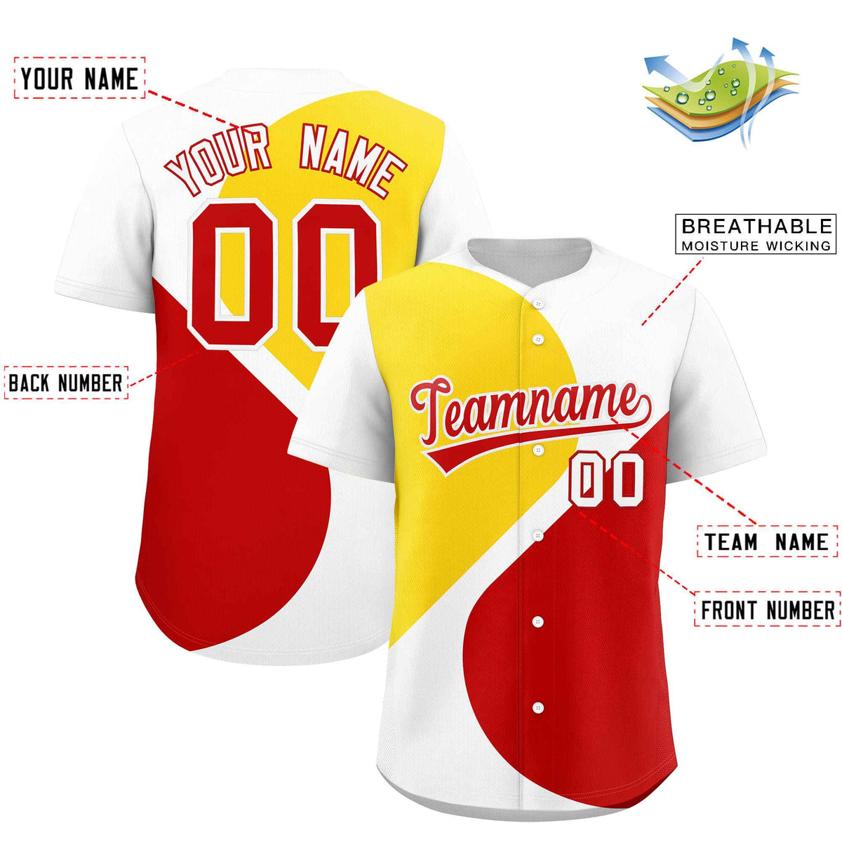 Custom White Gold-Red Color Block Personalized Half Heart Pattern Authentic Baseball Jersey
