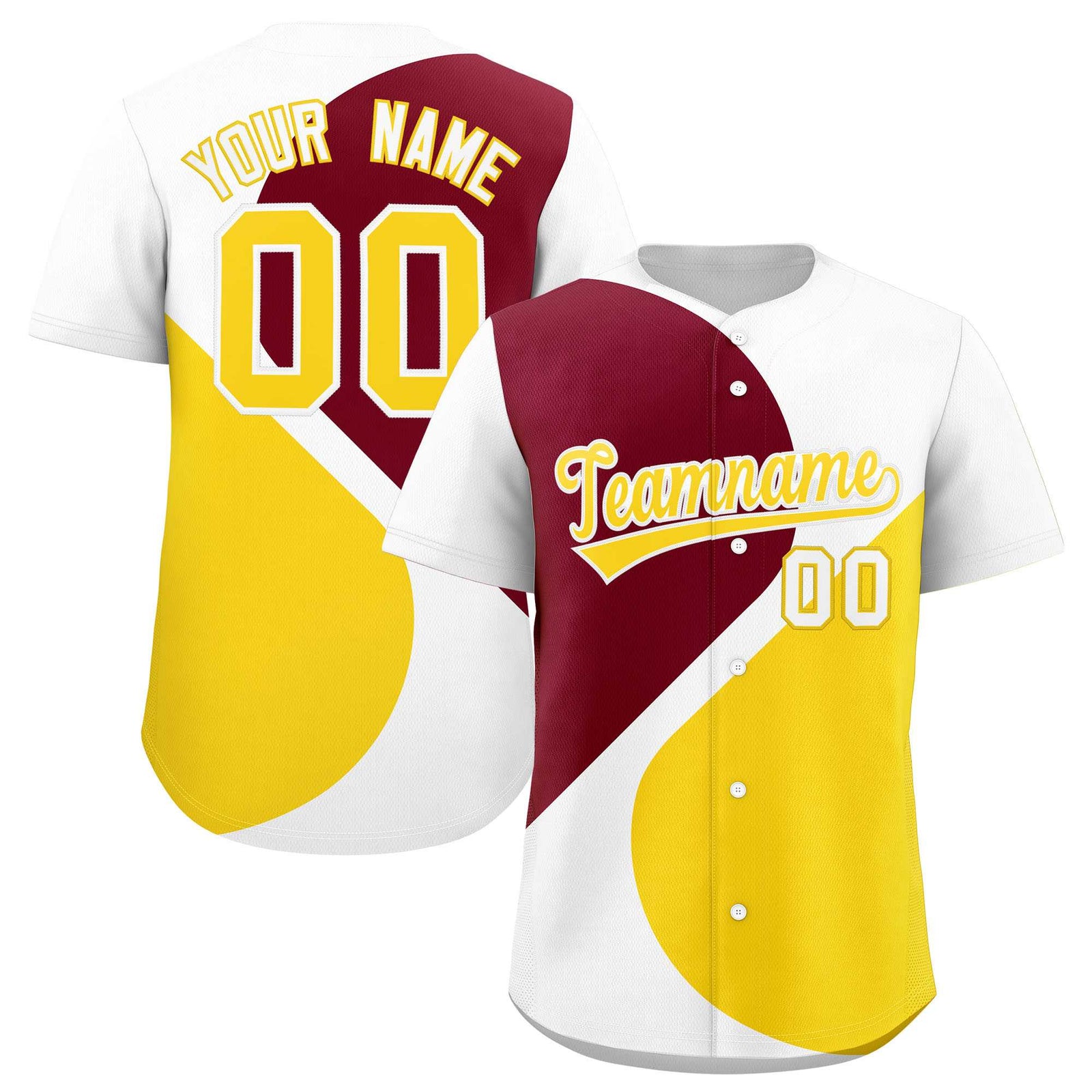 Custom White Crimson-Gold Color Block Personalized Half Heart Pattern Authentic Baseball Jersey