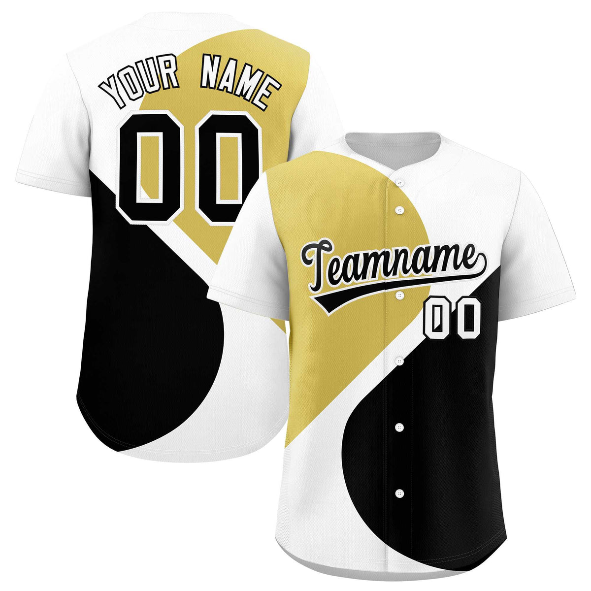 Custom White Old Gold-Black Color Block Personalized Half Heart Pattern Authentic Baseball Jersey