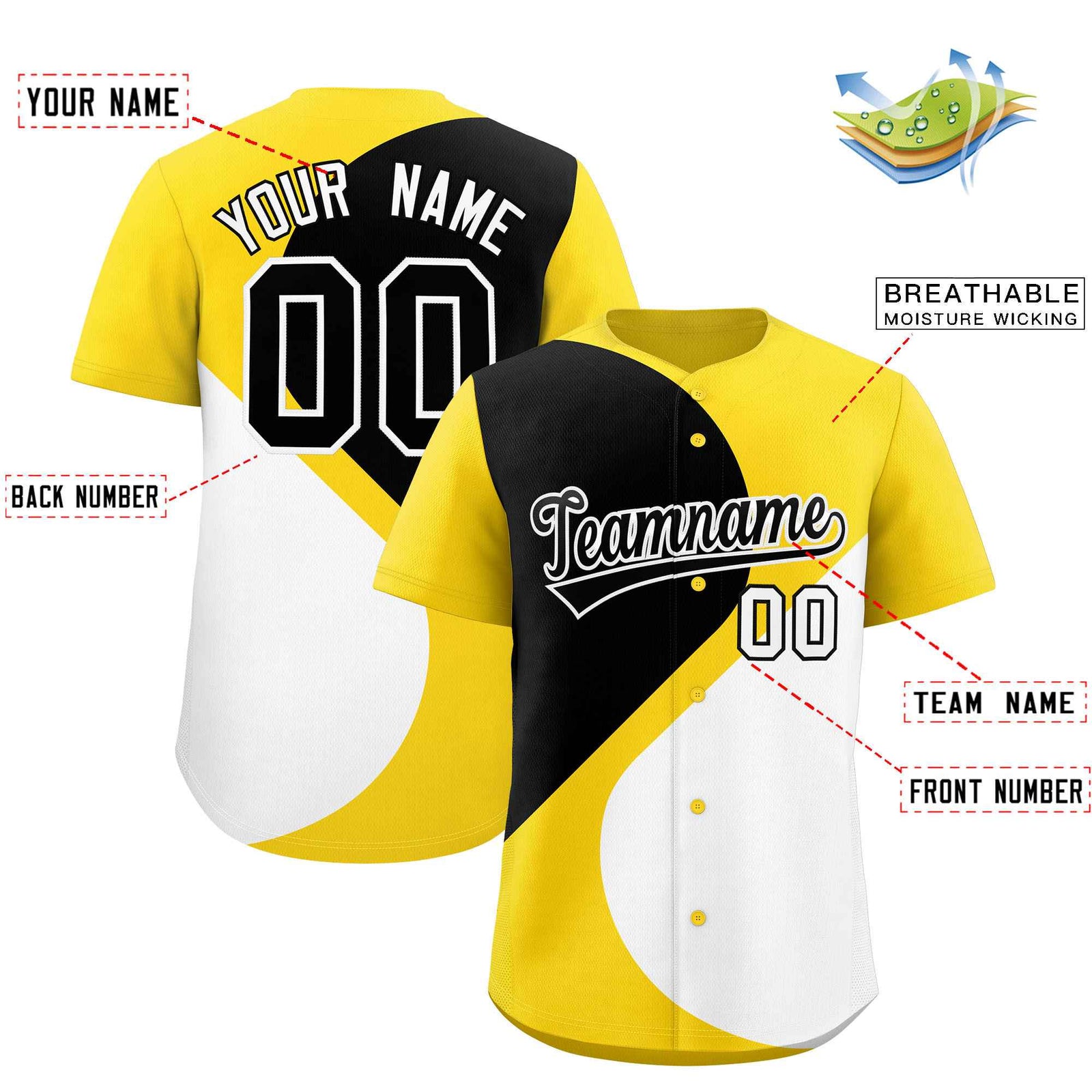 Custom Gold Black-White Color Block Personalized Half Heart Pattern Authentic Baseball Jersey