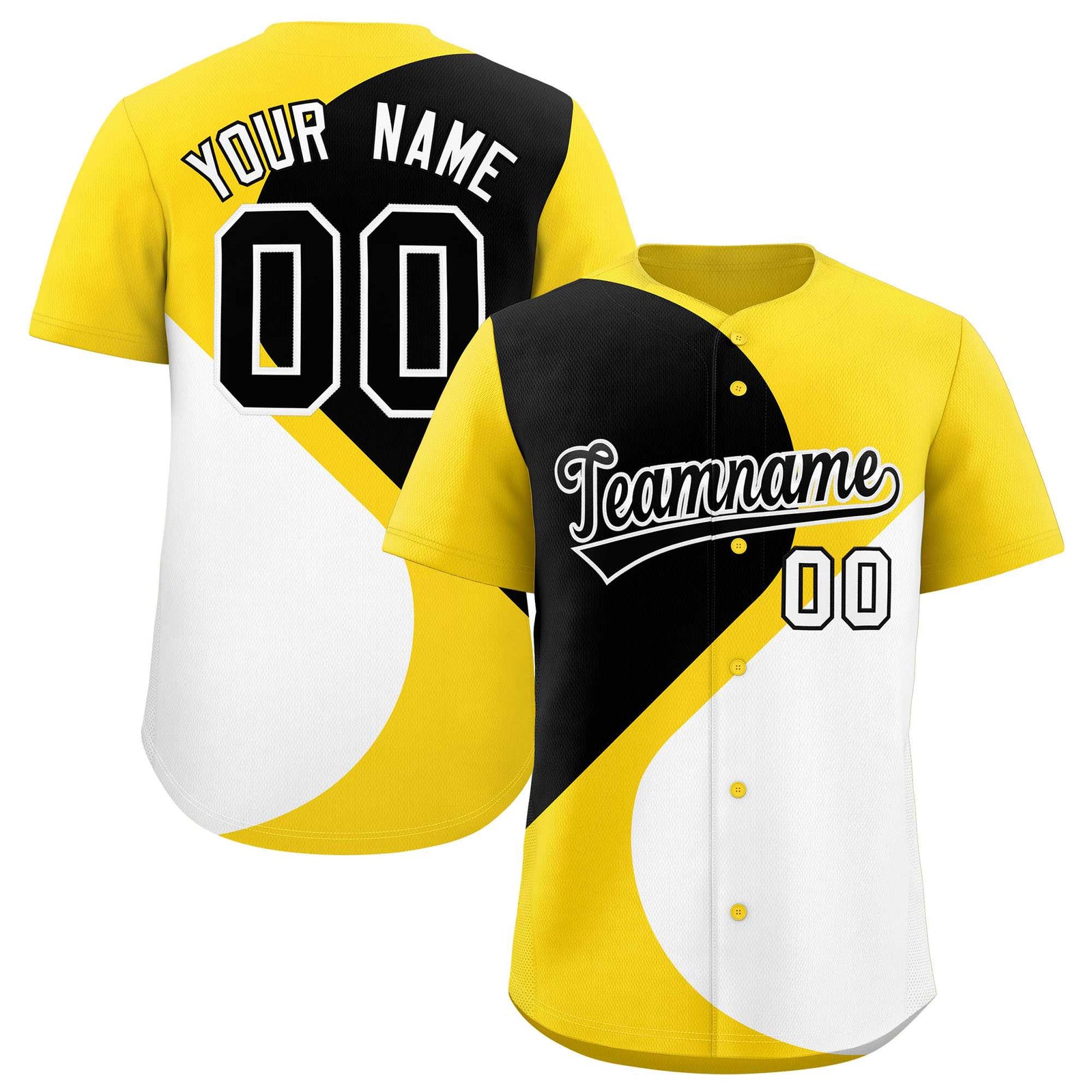 Custom Gold Black-White Color Block Personalized Half Heart Pattern Authentic Baseball Jersey