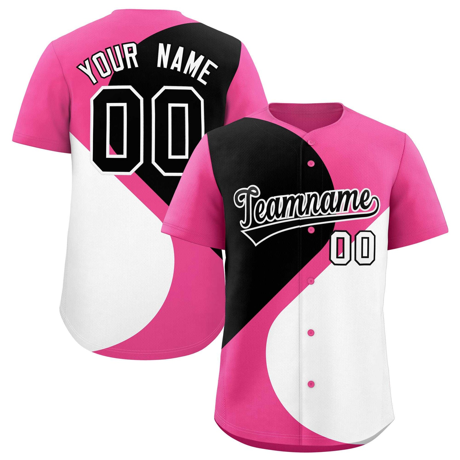 Custom Pink Black-White Color Block Personalized Half Heart Pattern Authentic Baseball Jersey
