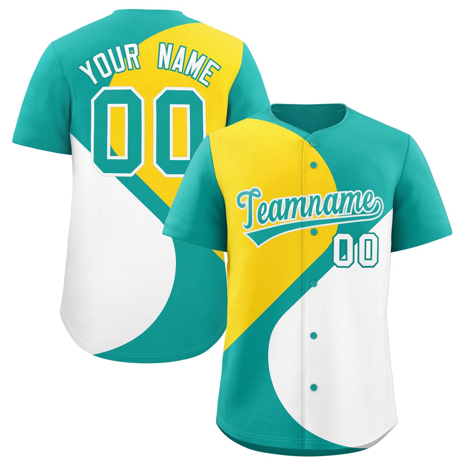 Custom Aqua Gold-White Color Block Personalized Half Heart Pattern Authentic Baseball Jersey