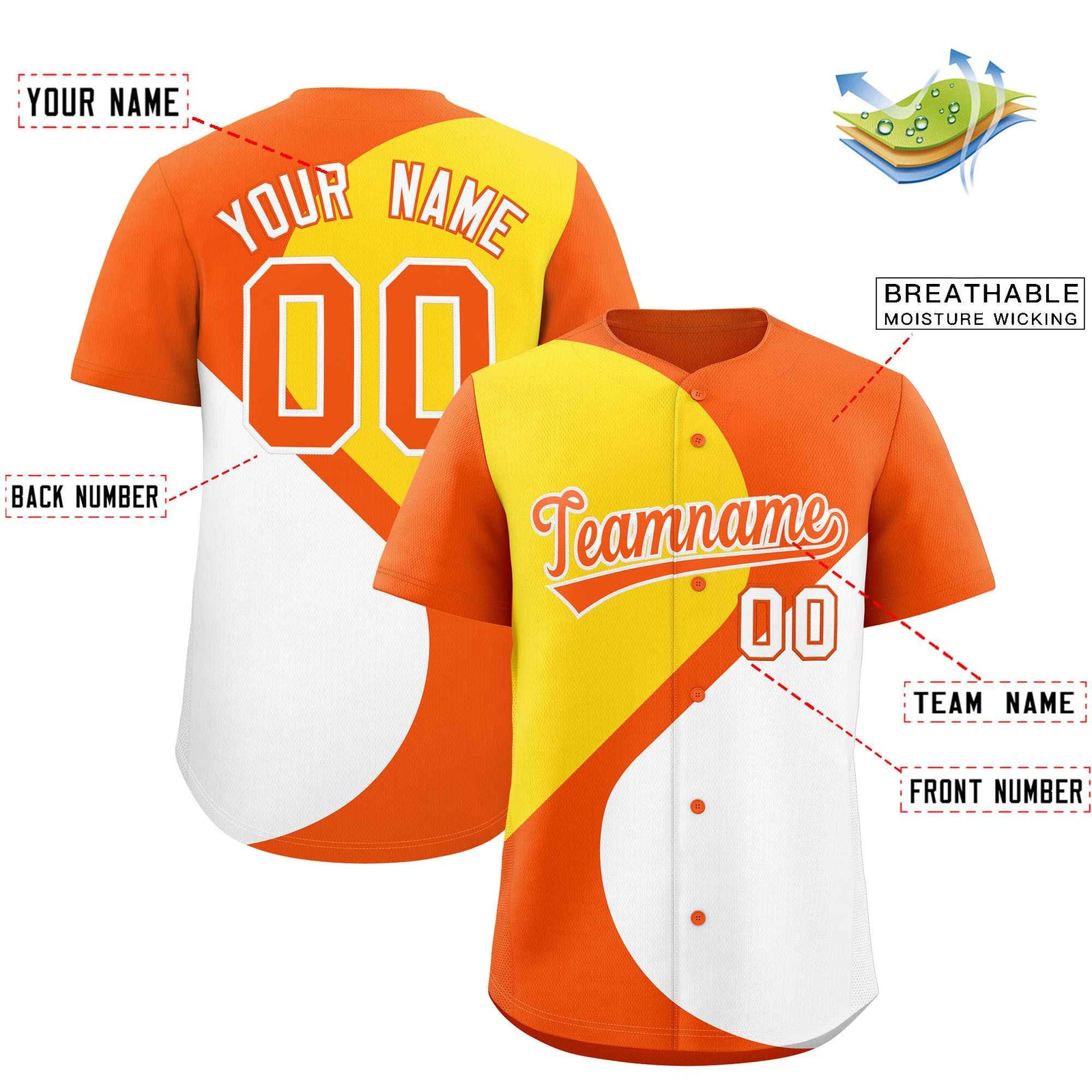 Custom Orange Gold-White Color Block Personalized Half Heart Pattern Authentic Baseball Jersey